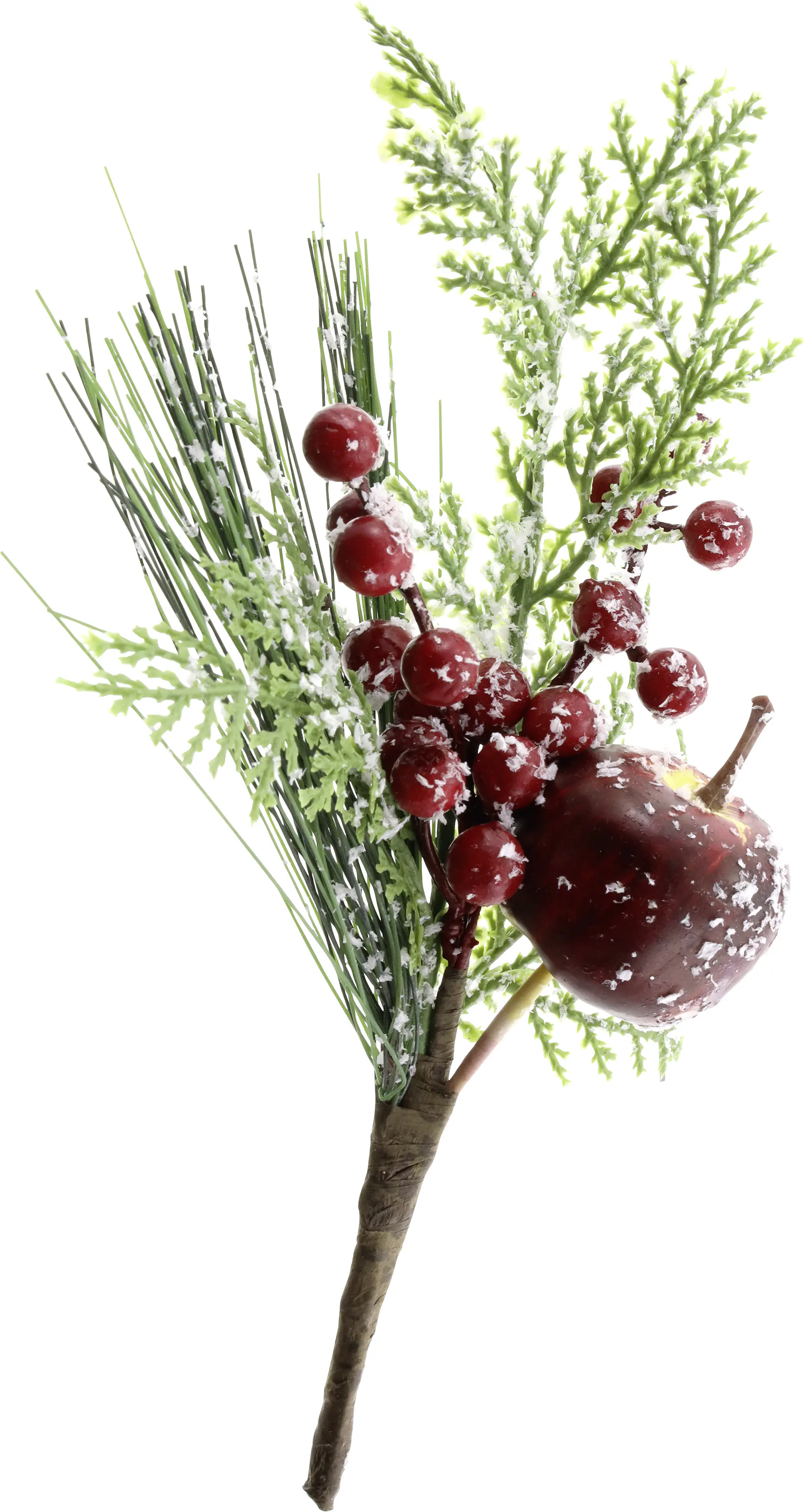 Weihnachtsdeko Zweig aus Kunststoff mit Beeren und Apfel 22 cm grün/rot geeist