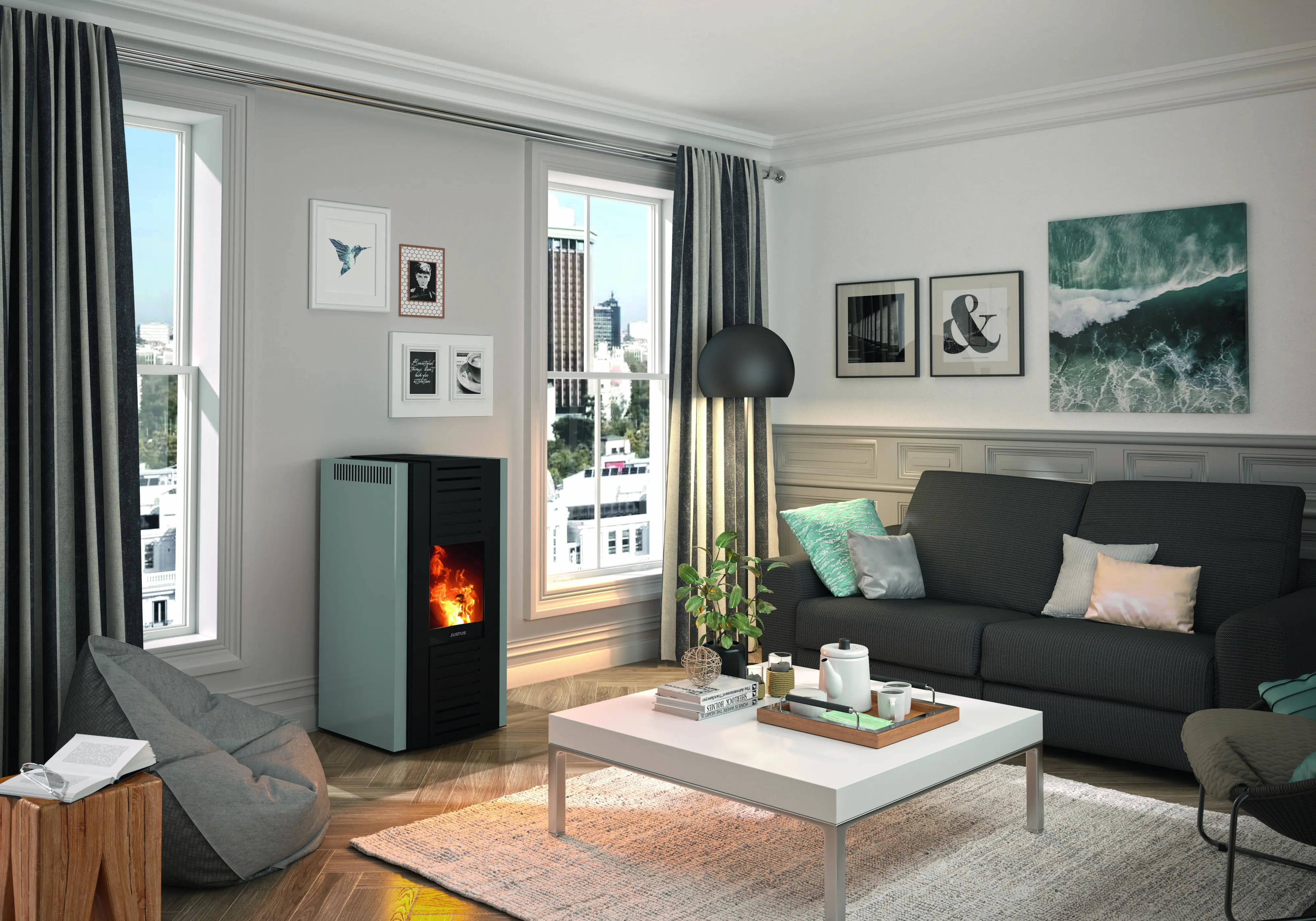 Justus Pelletofen Sirkos Aqua 2.0 Stahl taupe 2,5 - 9,4 kW