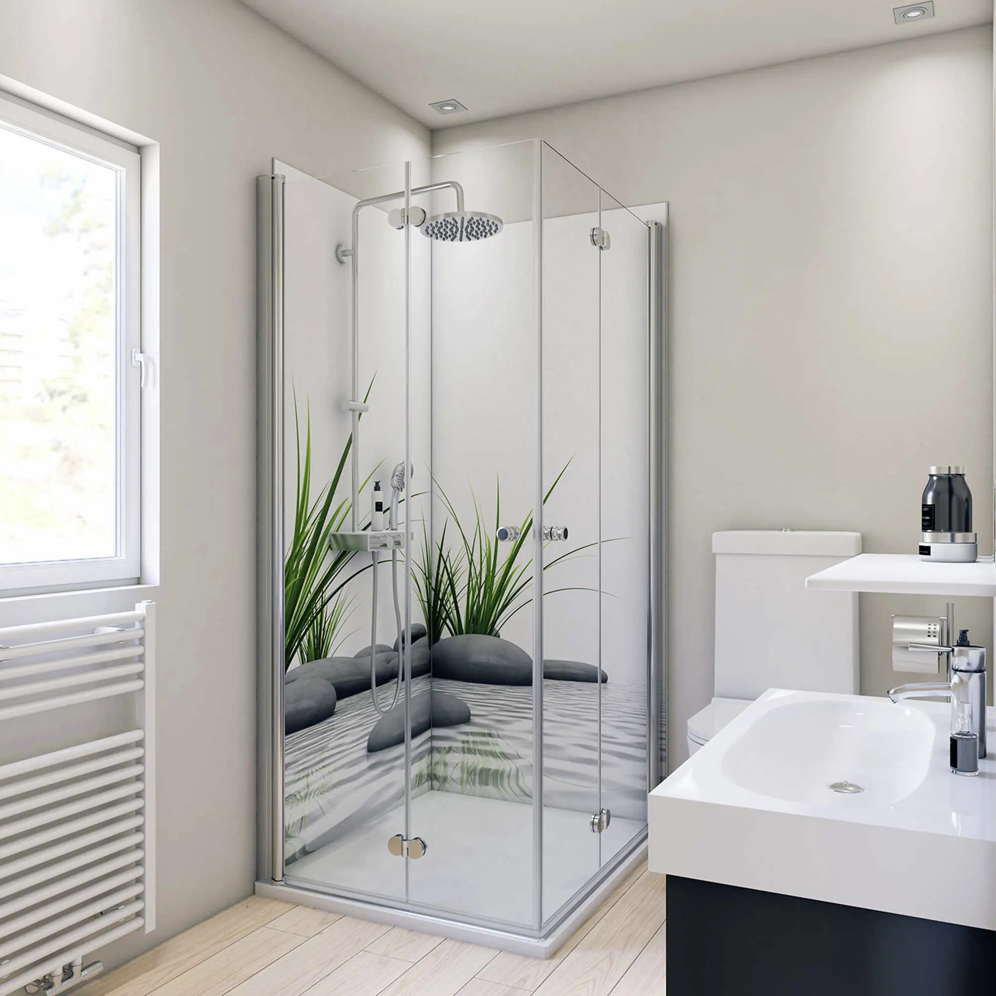 Breuer Duschrückwand Zen & Gras Foto über Eck 90x90x210x0,3 cm