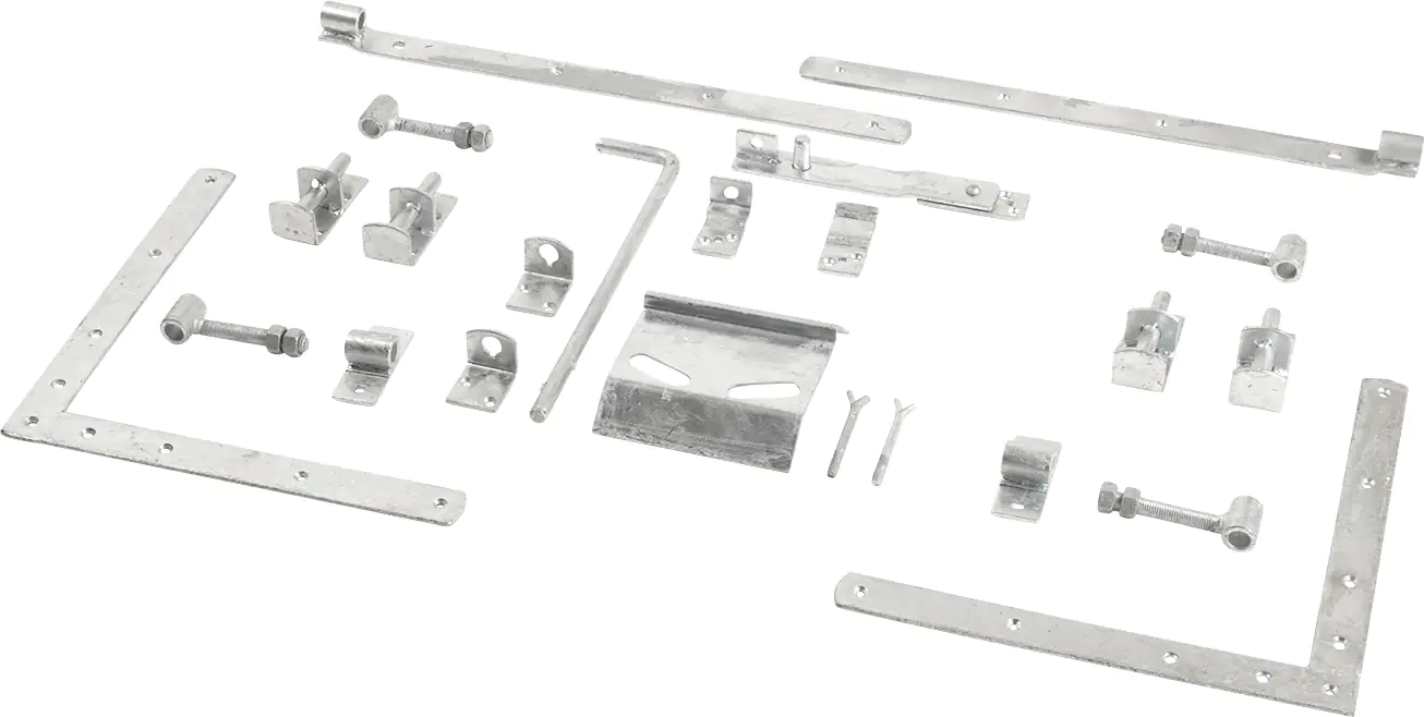 Plus Torbeschlag für Vorgarten-Doppelttor mit Scharnieren verzinkt Plus Torbeschlag für Vorgarten-Doppelttor mit Scharnieren verzinkt