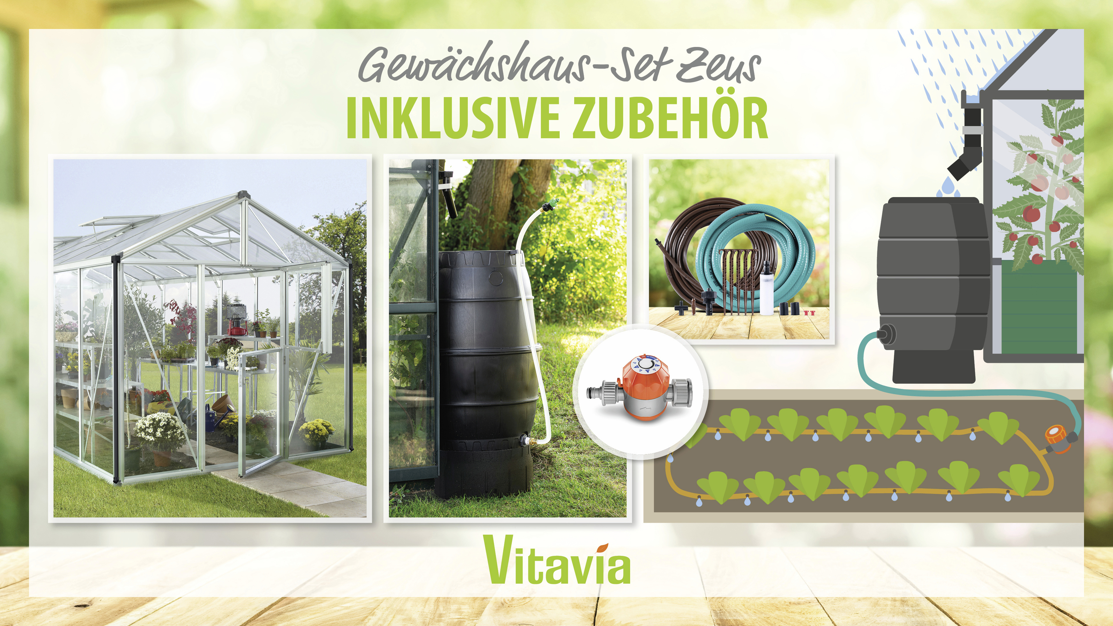 Vitavia Gewächshaus-Set Zeus 15700 ESG/HPK alu 266 x 621 cm 