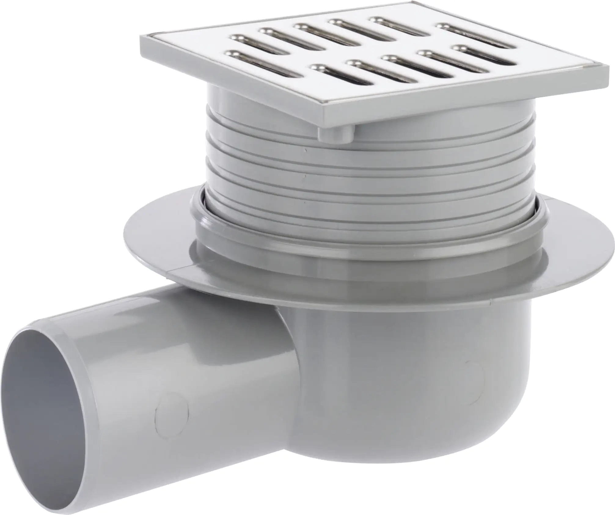 ACO Balkon/Terrassenablauf 100 x 100 mm  DN75, grau, Ablauf waagerecht