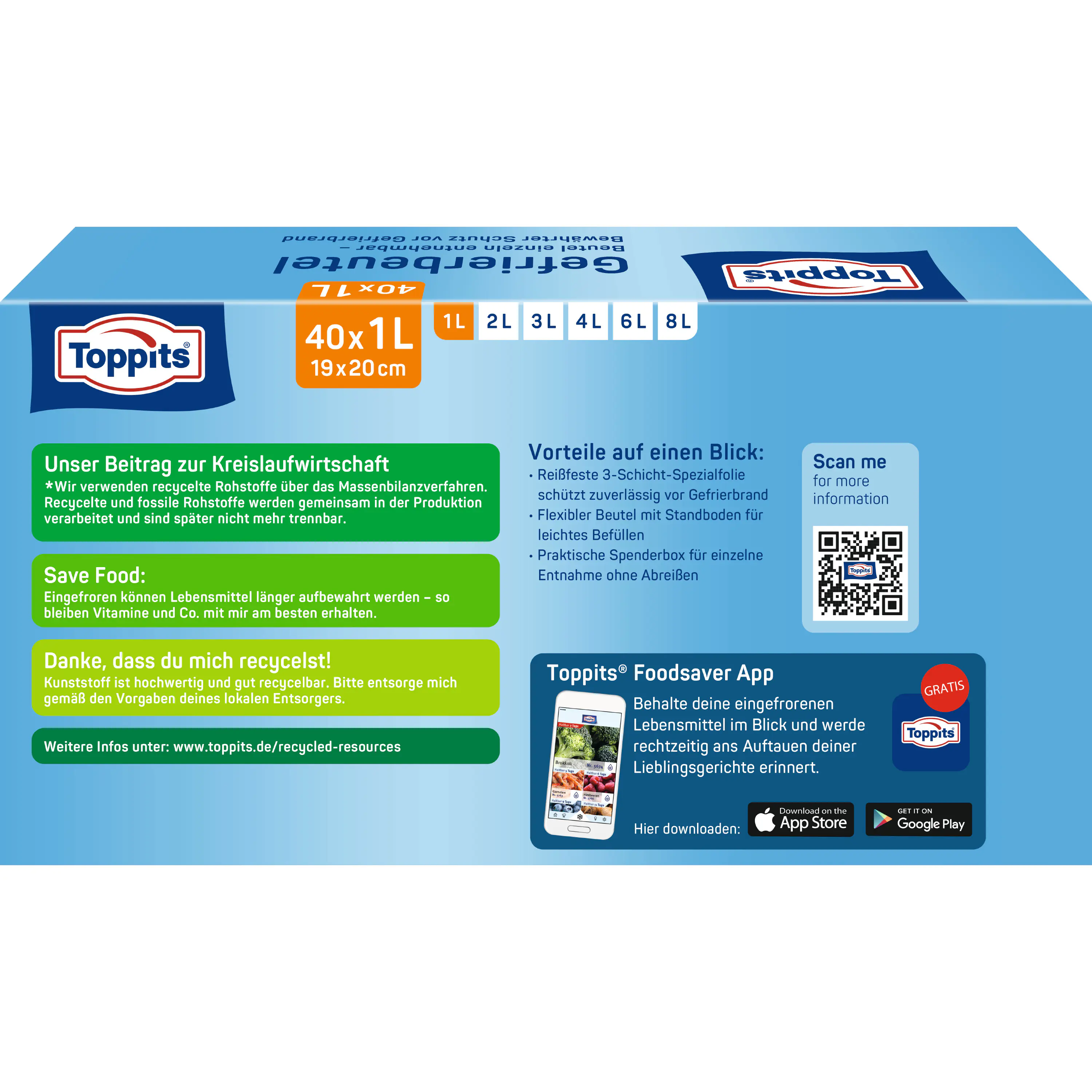 Toppits Gefrierbeutel 1 L, 40 Stück