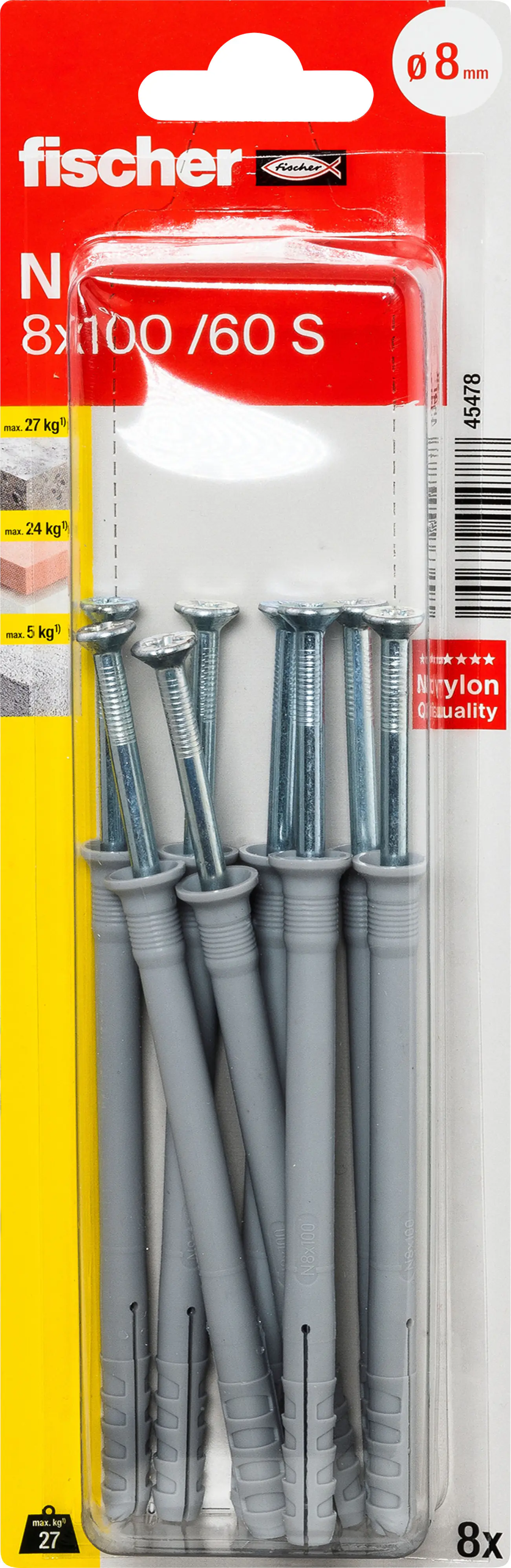 Fischer Nageldübel N 8 x 100 mm mit Schraube - 8 Stück