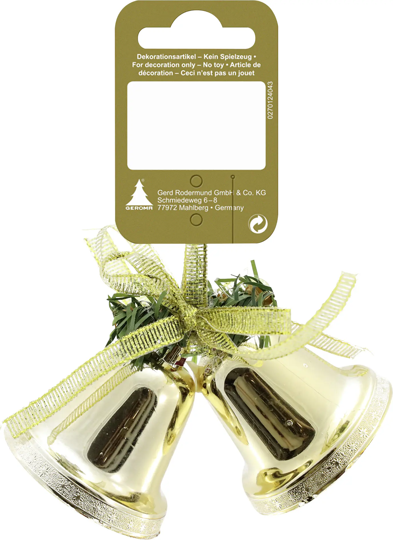 Dekoanhänger Glocken mit Schleife Kunststoff 11 x 8 cm gold 