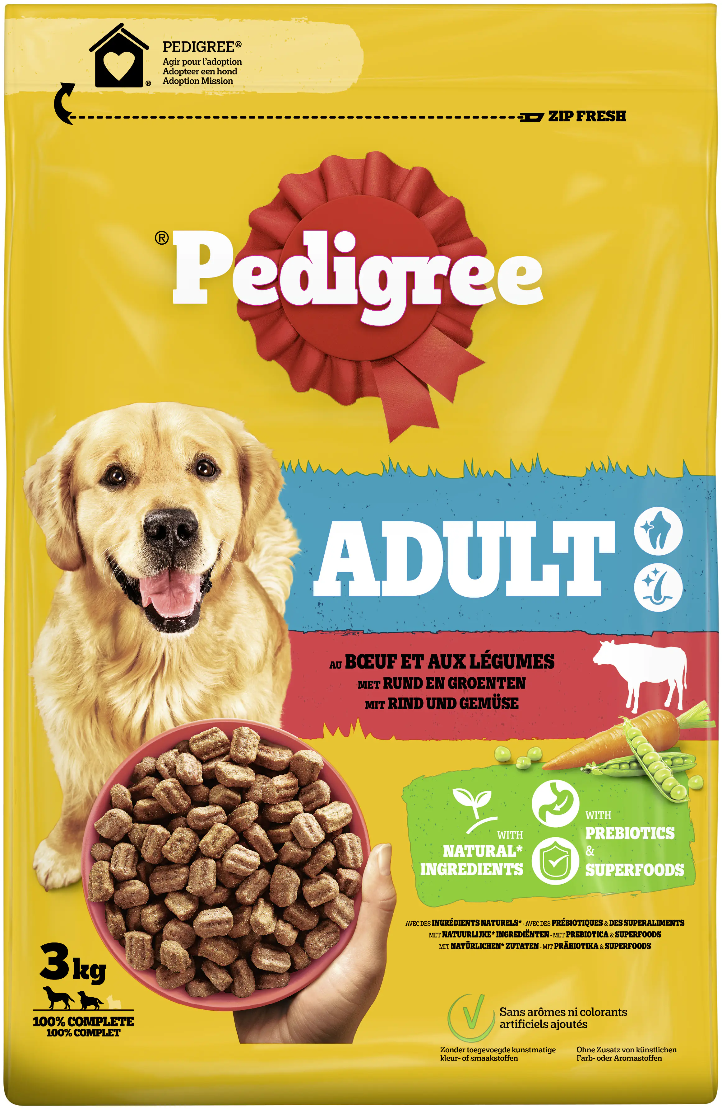 Pedigree Hundetrockenfutter Adult 3 kg Rind & Gemüse 