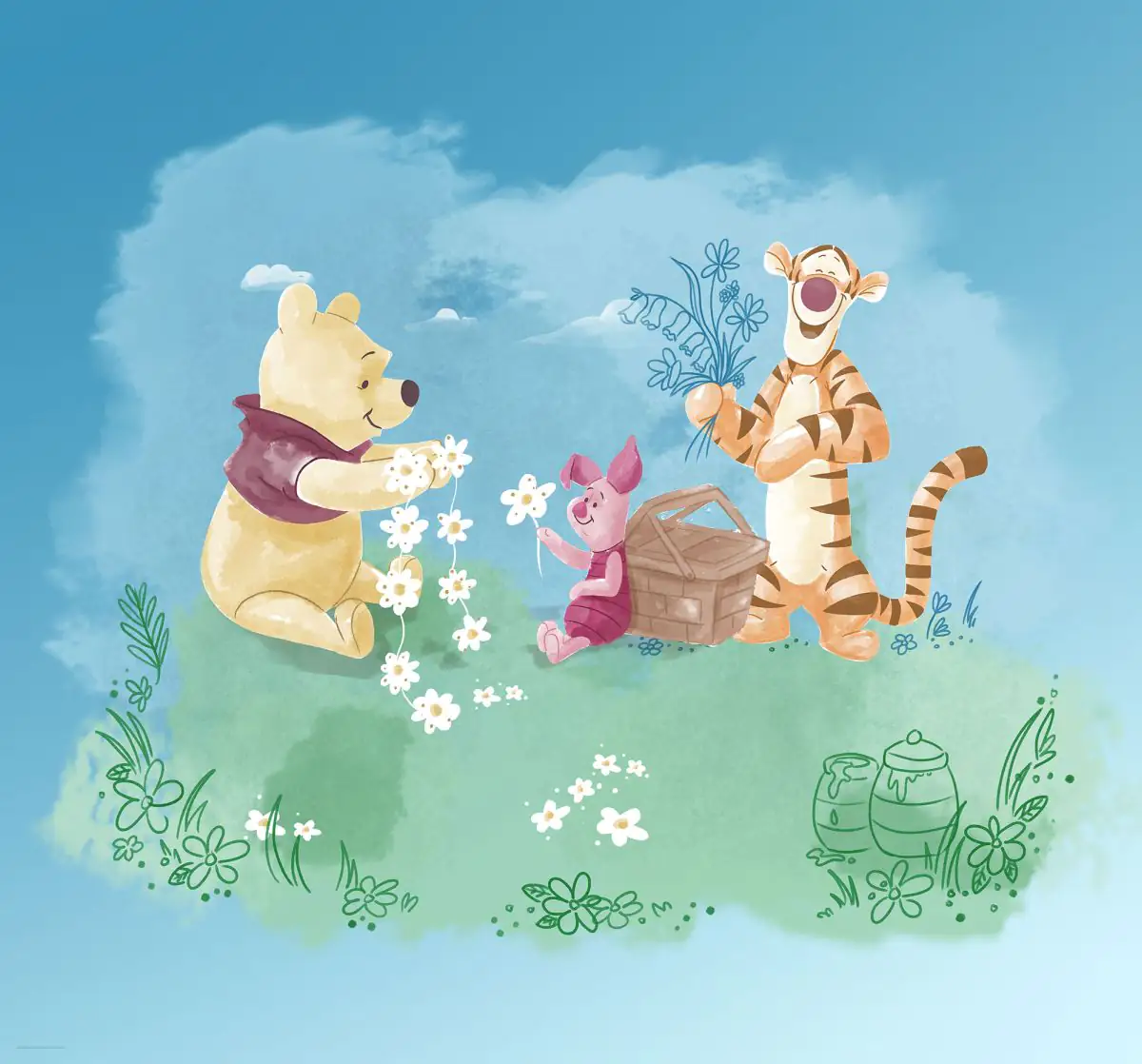 4055065510502 Komar Vlies Fototapete Winnie Pooh Picnic 300 x 280 cm