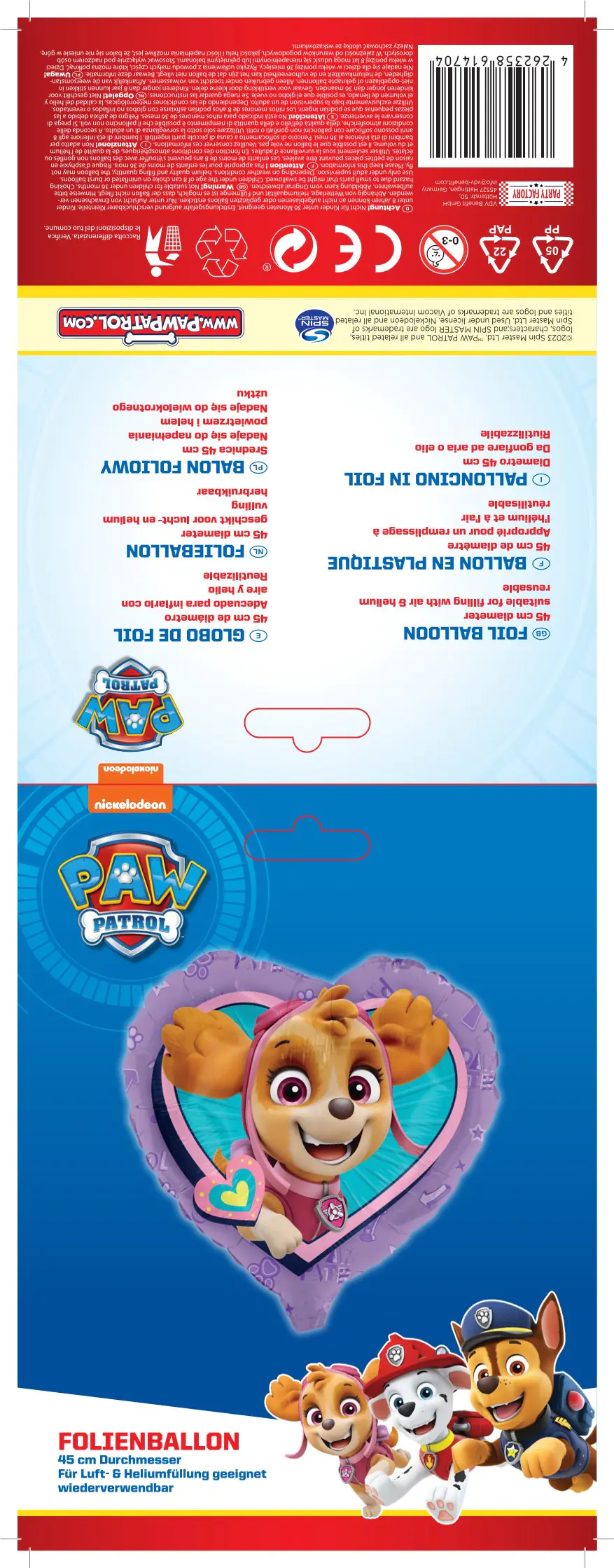 Folienballon Paw Patrol Skye Herz 45 cm Folienballon Paw Patrol Skye Herz 45 cm