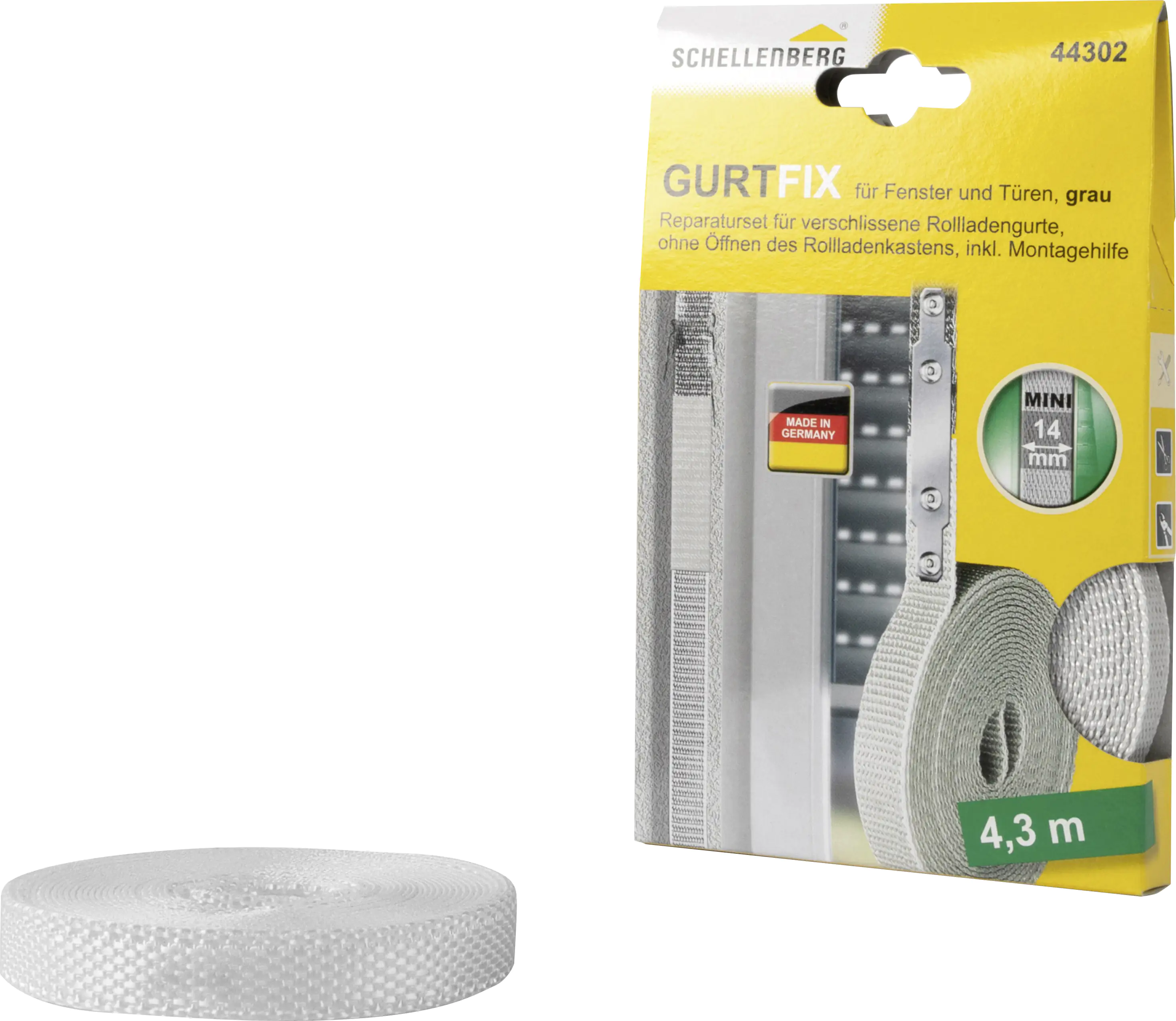 Schellenberg Gurtfix Mini Schnellreparaturset 14 mm x 4,30 m grau