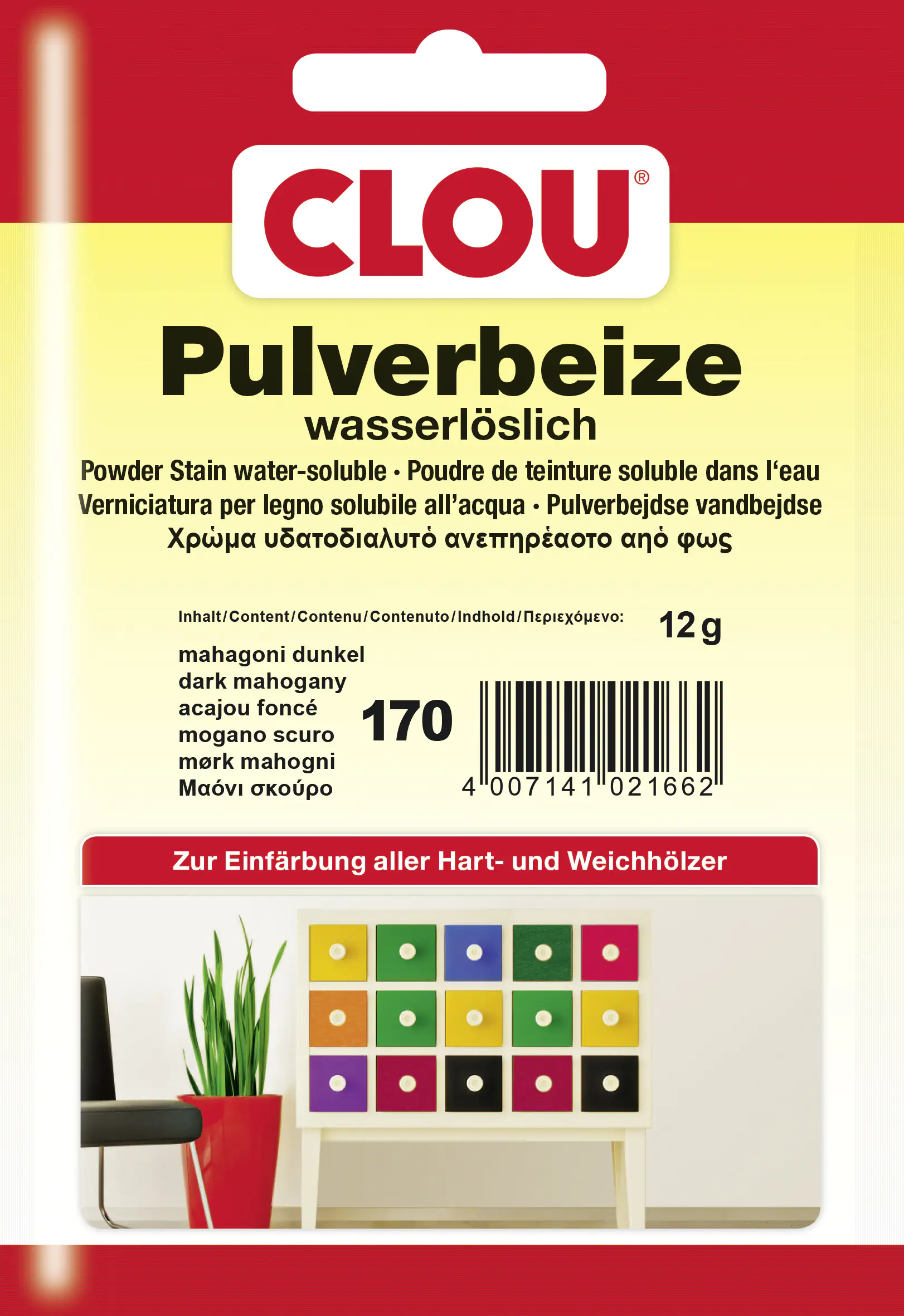 Clou Pulverbeize 12 g mahagoni dunkel