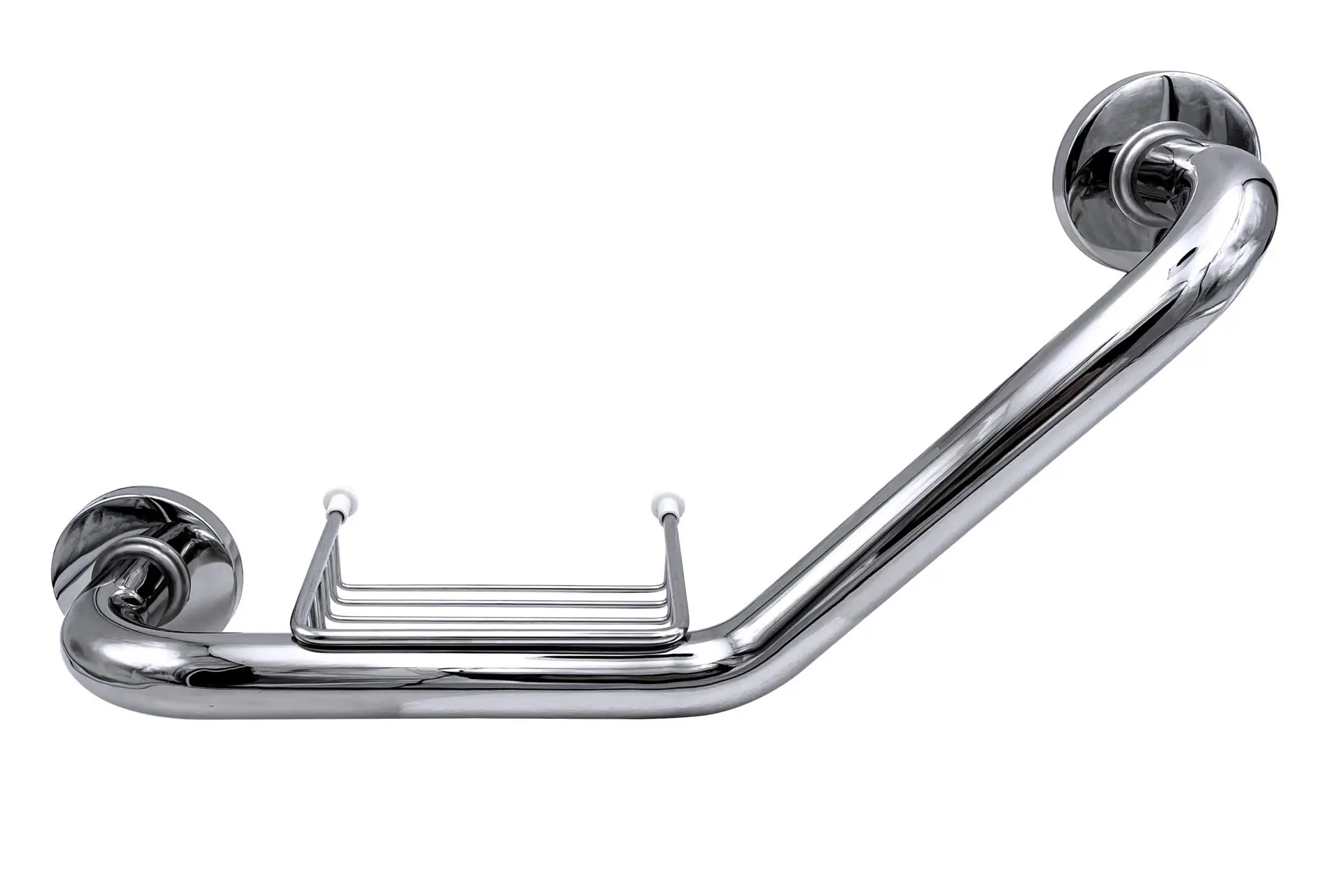 Ridder Winkel-Haltegriff Sam M, chromfarben glänzend, inkl. Ablagekorb, Edelstahl