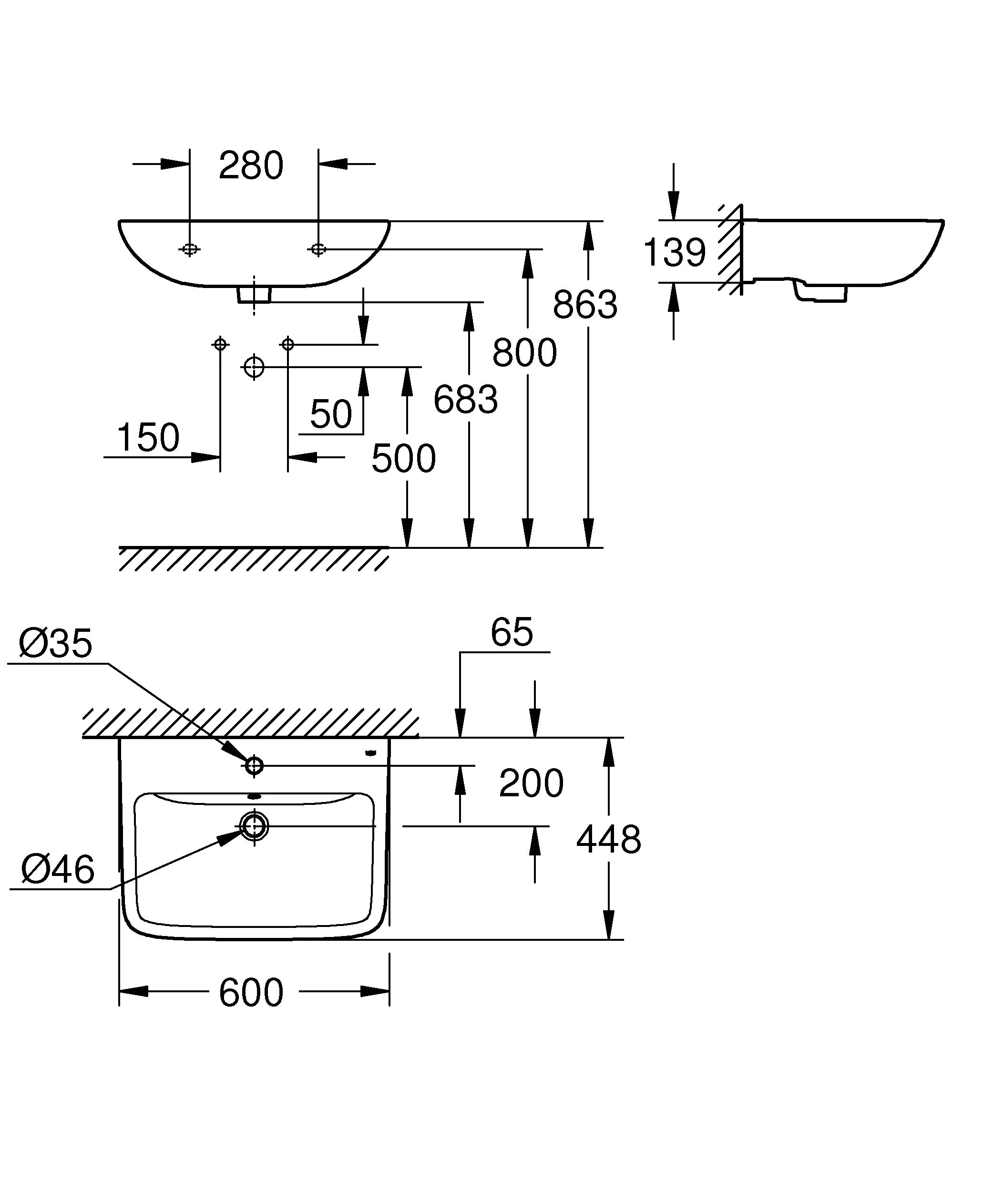 Grohe Keramik Waschtisch 60 cm Start Edge weiß Grohe Keramik Waschtisch 60 cm Start Edge weiß