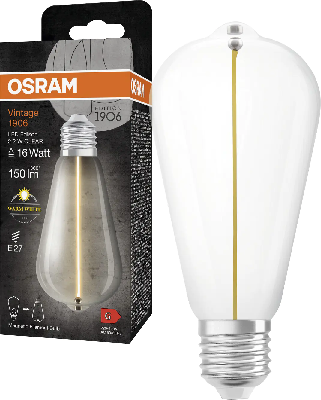 Osram LED Leuchtmittel Edison E27 2,2 W warmweiß klar