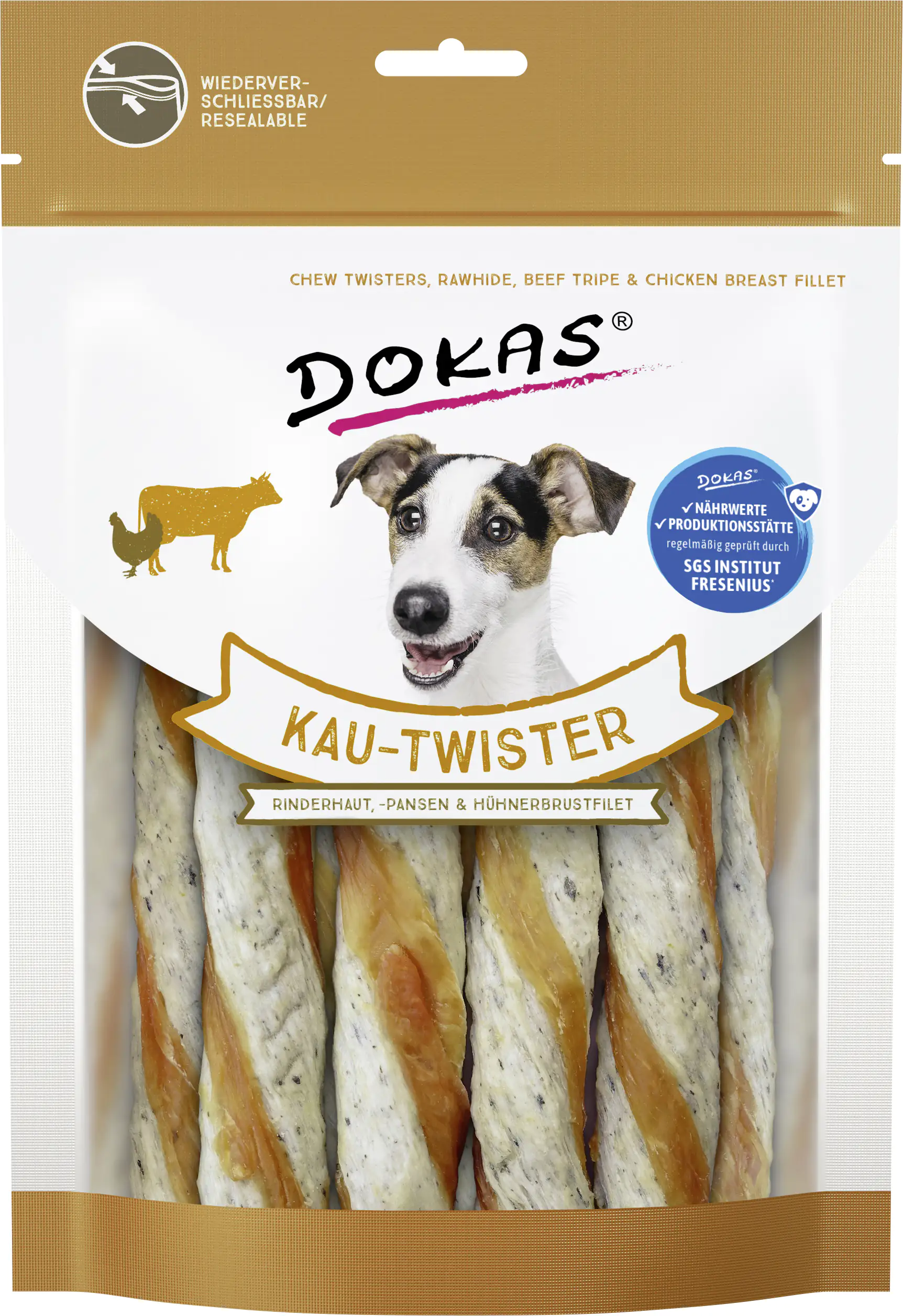 Dokas Kau-Twister Rinderhaut 200 g, Pansen & Hühnerbrustfilet Dokas Kau-Twister Rinderhaut 200 g, Pansen & Hühnerbrustfilet