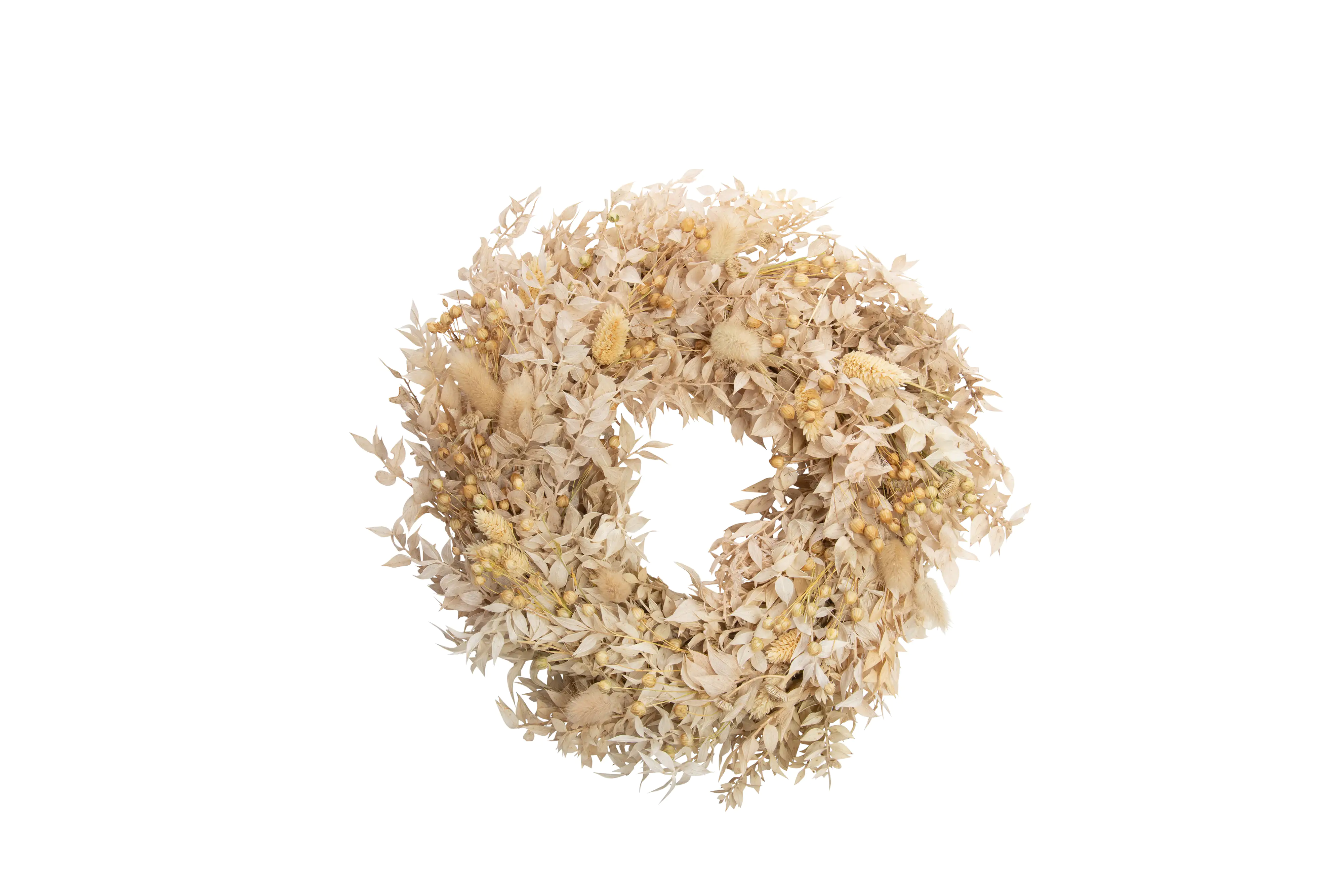 Freese Blumenmix-Kranz Flachs, Ruskus gebleicht Ø 35 cm