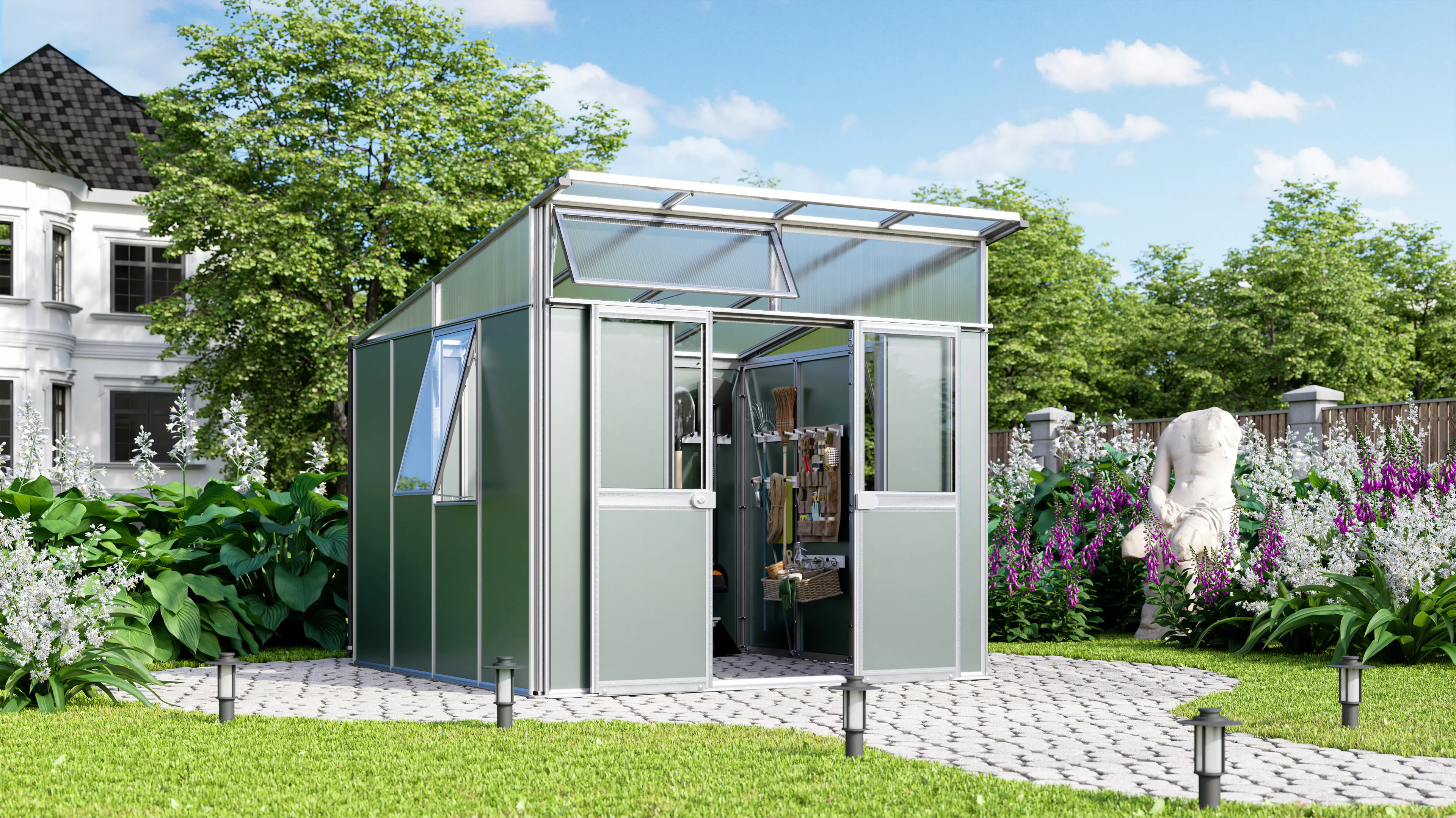 Vitavia Metallgerätehaus Kosmos 7800 salbei-grau eloxiert 267 x 295 cm