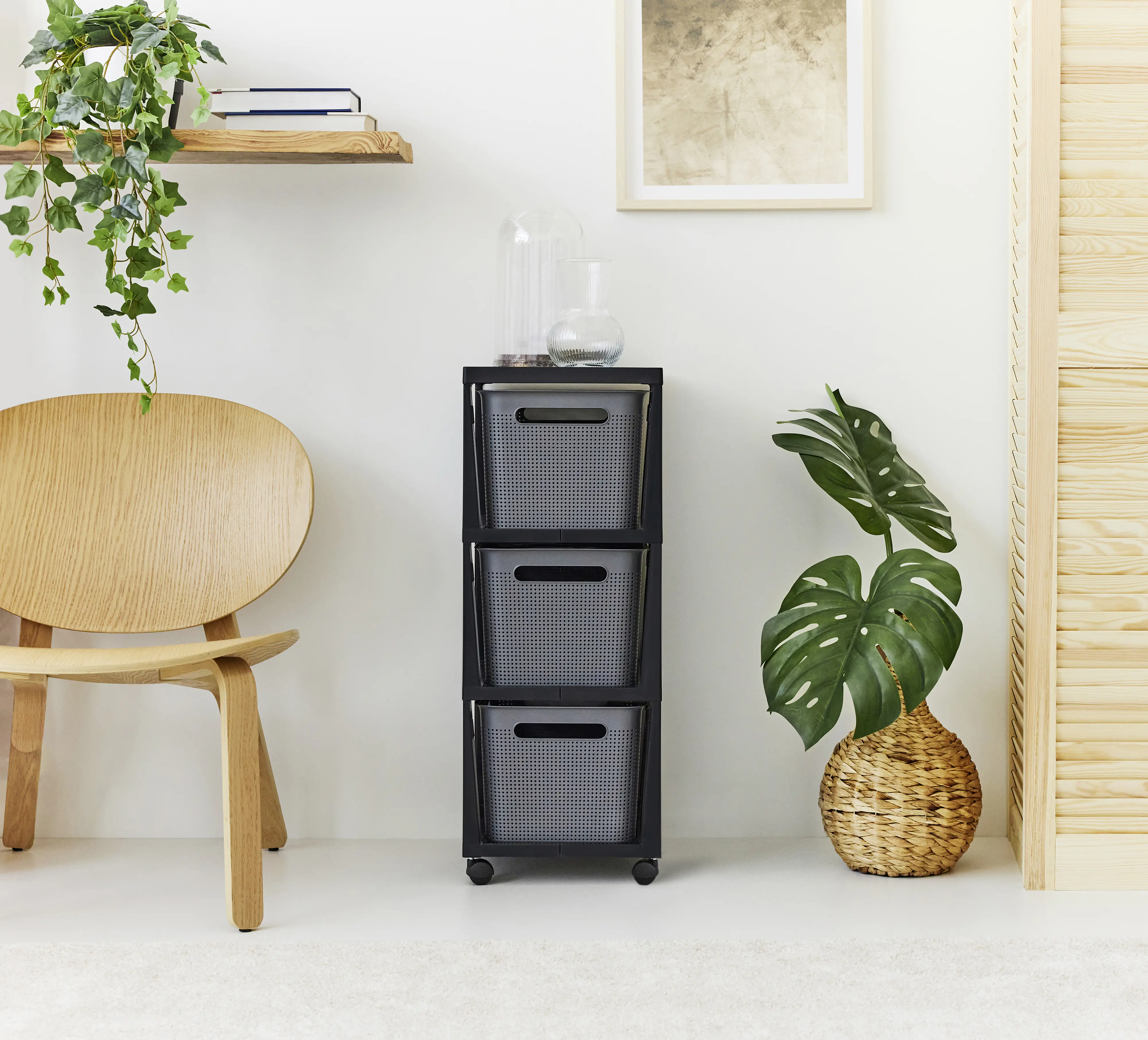 Rotho Schubladenbox Tower 3 x 16 L Brisen mit Rollen anthrazit