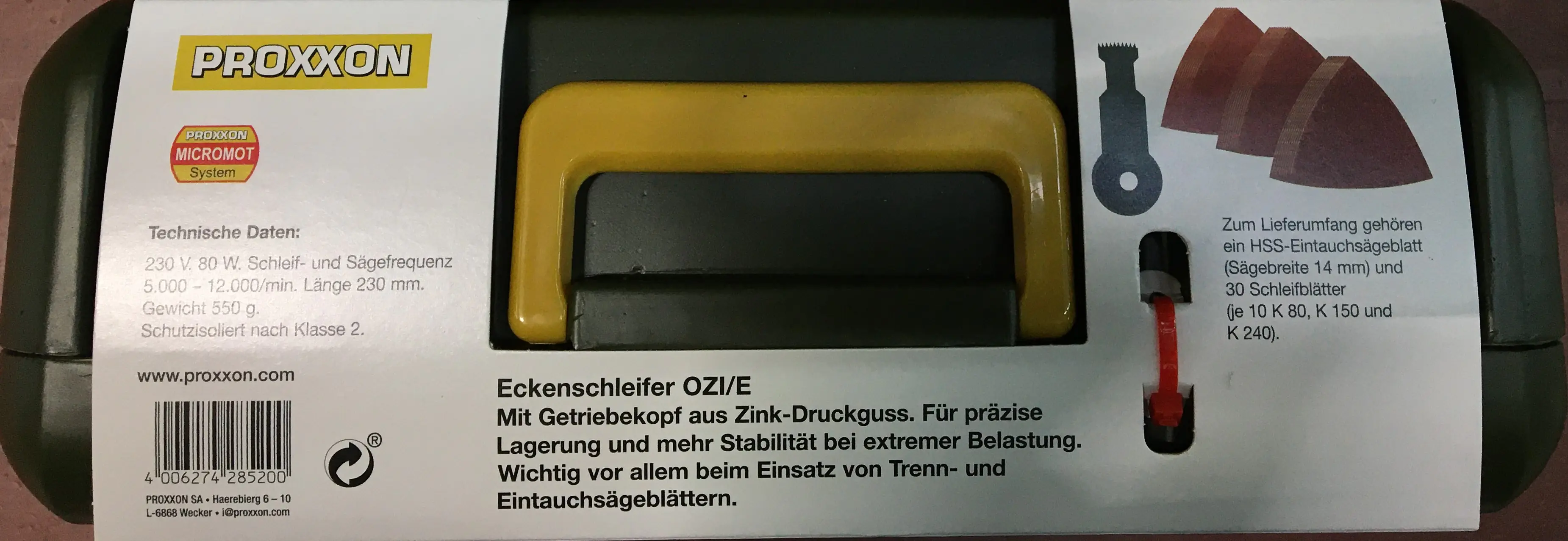 Proxxon Eckenschleifer OZI/E 100 W inkl. 4 Schleifblättern Proxxon Eckenschleifer OZI/E 100 W inkl. 4 Schleifblättern