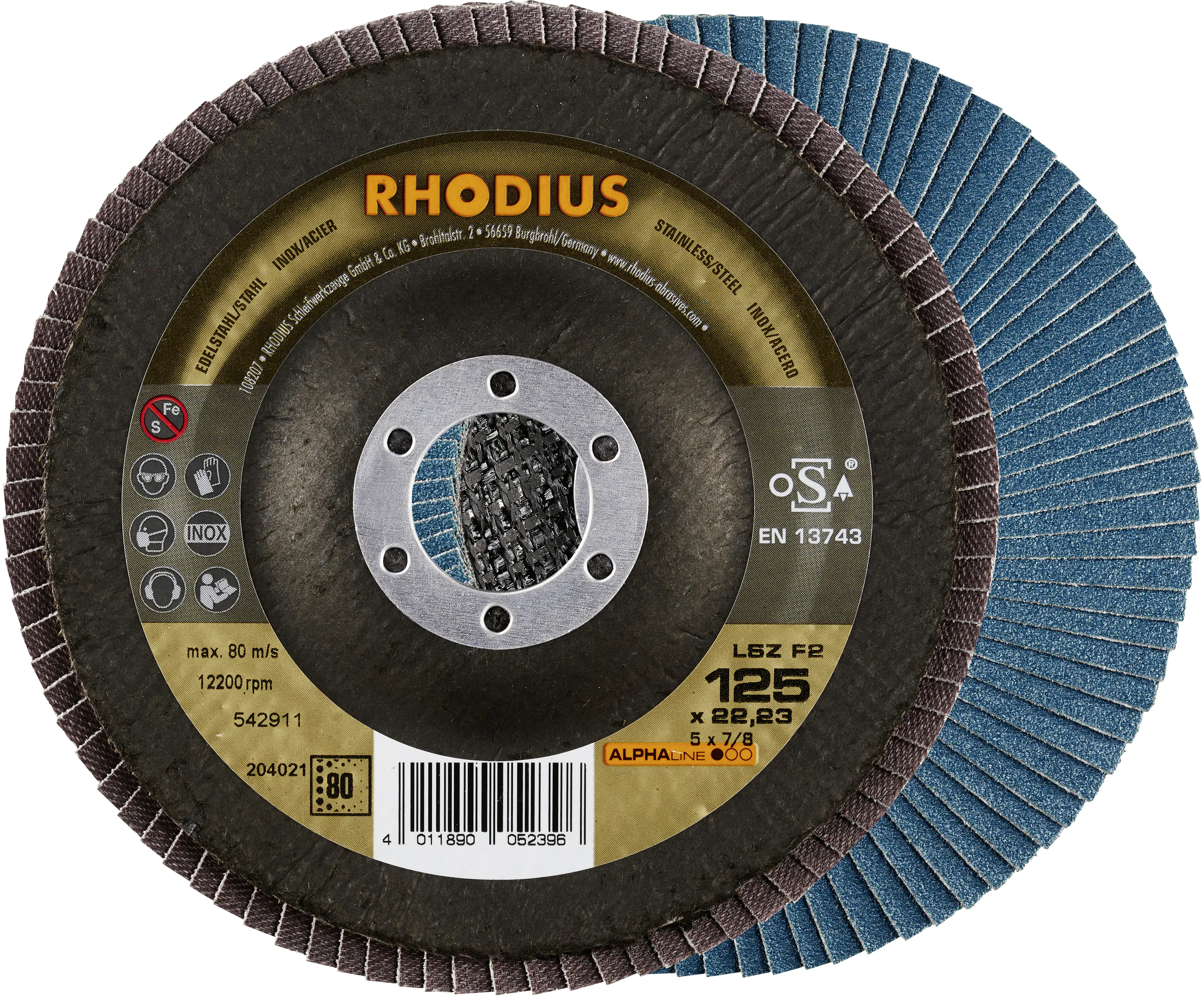 Rhodius Schleifscheibe LSZ F2 K80 Stahl Ø 125 mm Bohrung 22,23 mm