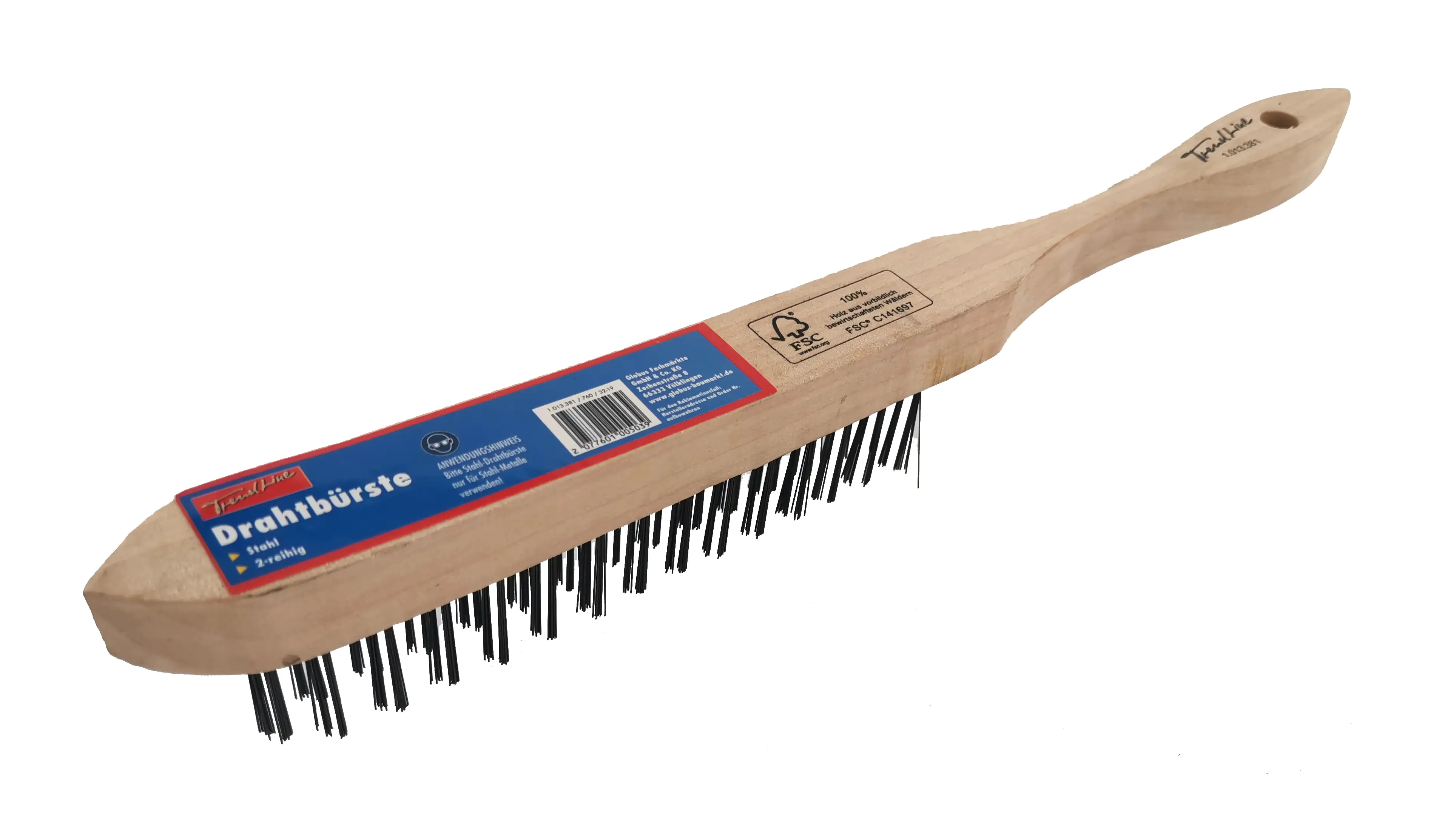 TrendLine Drahtbürste 2-reihig Stahl mit Holzgriff