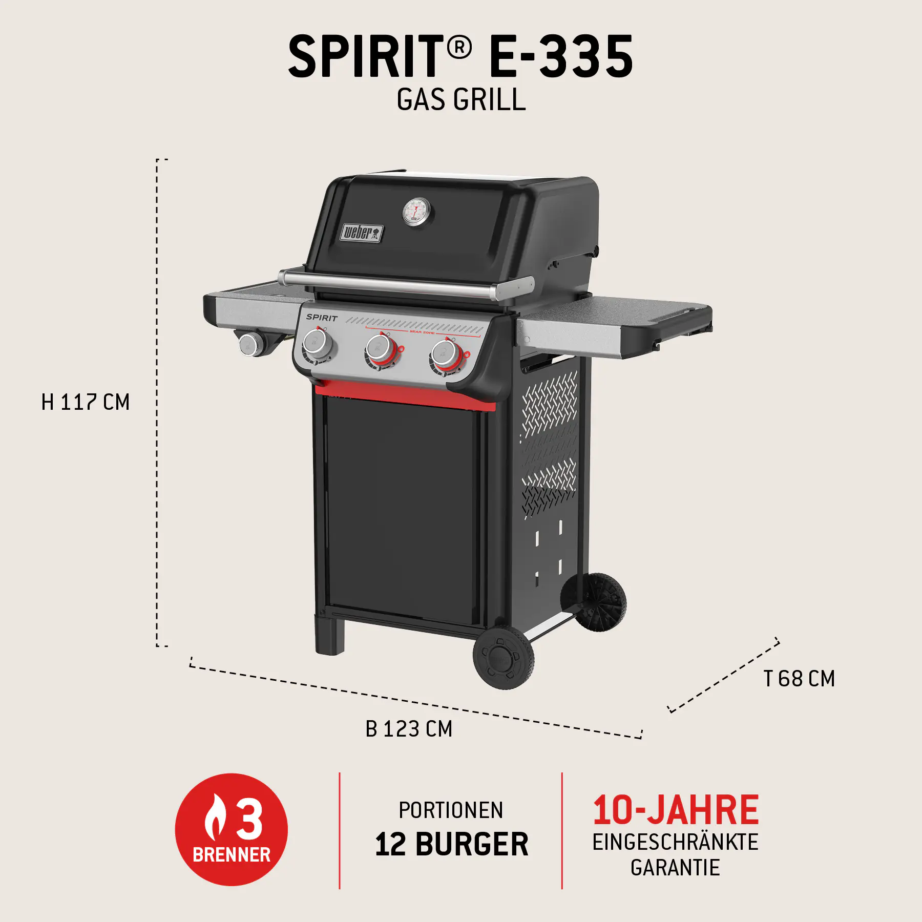 Weber Gasgrill  Spirit E-335, Grillfläche: 52 x 44 cm