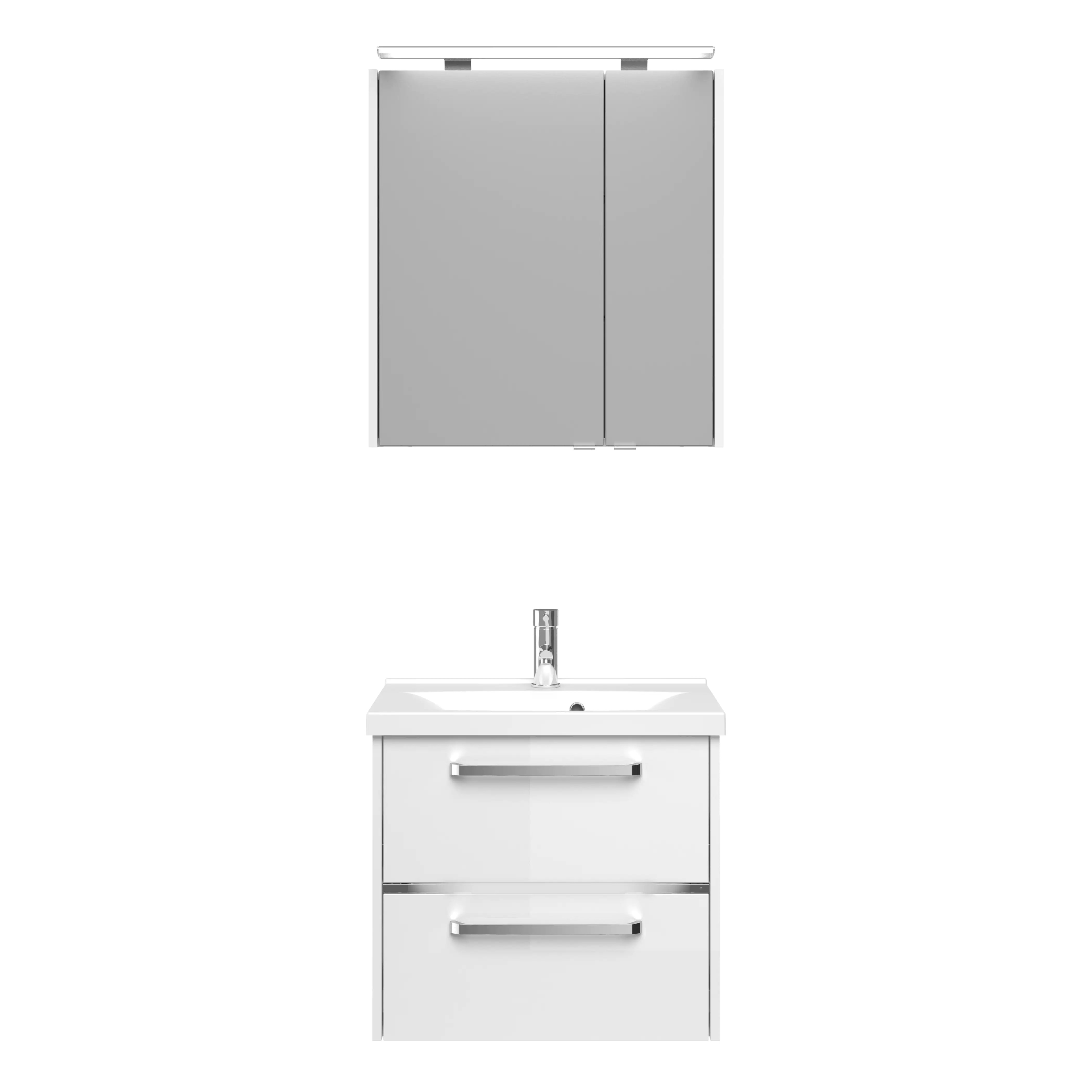 Primaster Badmöbel-Set Berlin weiß 65 cm LED-Leuchten, Mineralgusswaschtisch