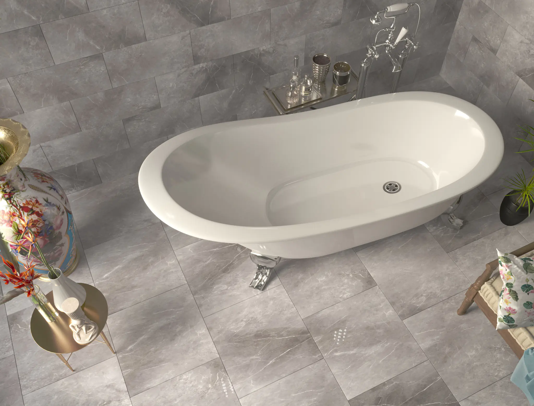 Bodenfliese Feinsteinzeug Opium 60 x 60 cm silber poliert