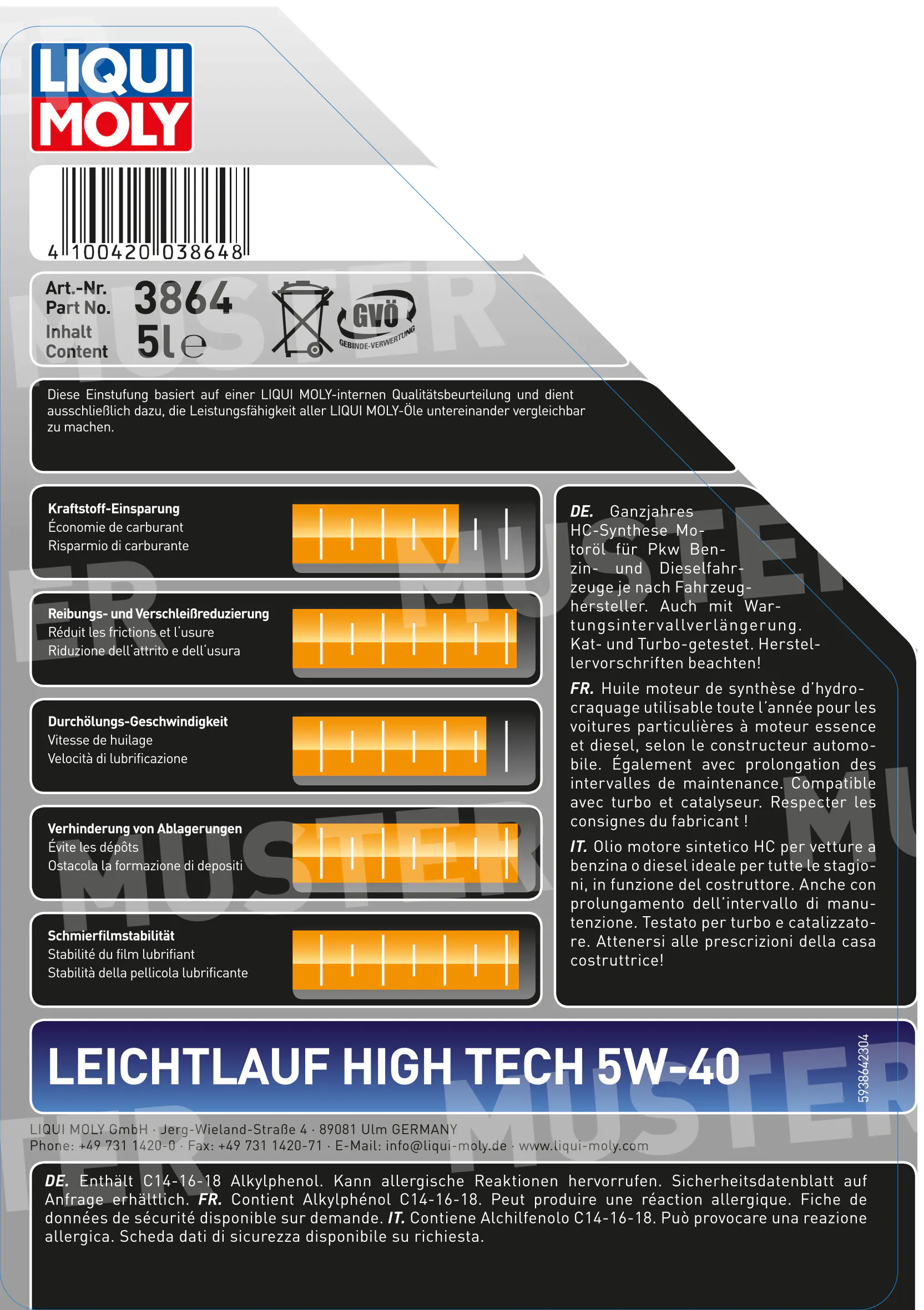 Liqui Moly Motoröl Leichtlauf High Tech 5W-40 5 L Liqui Moly Motoröl Leichtlauf High Tech 5W-40 5 L