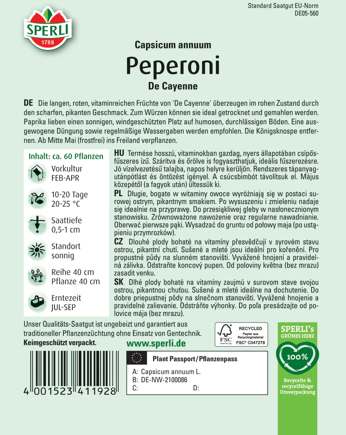 Sperli Peperoni De Cayenne