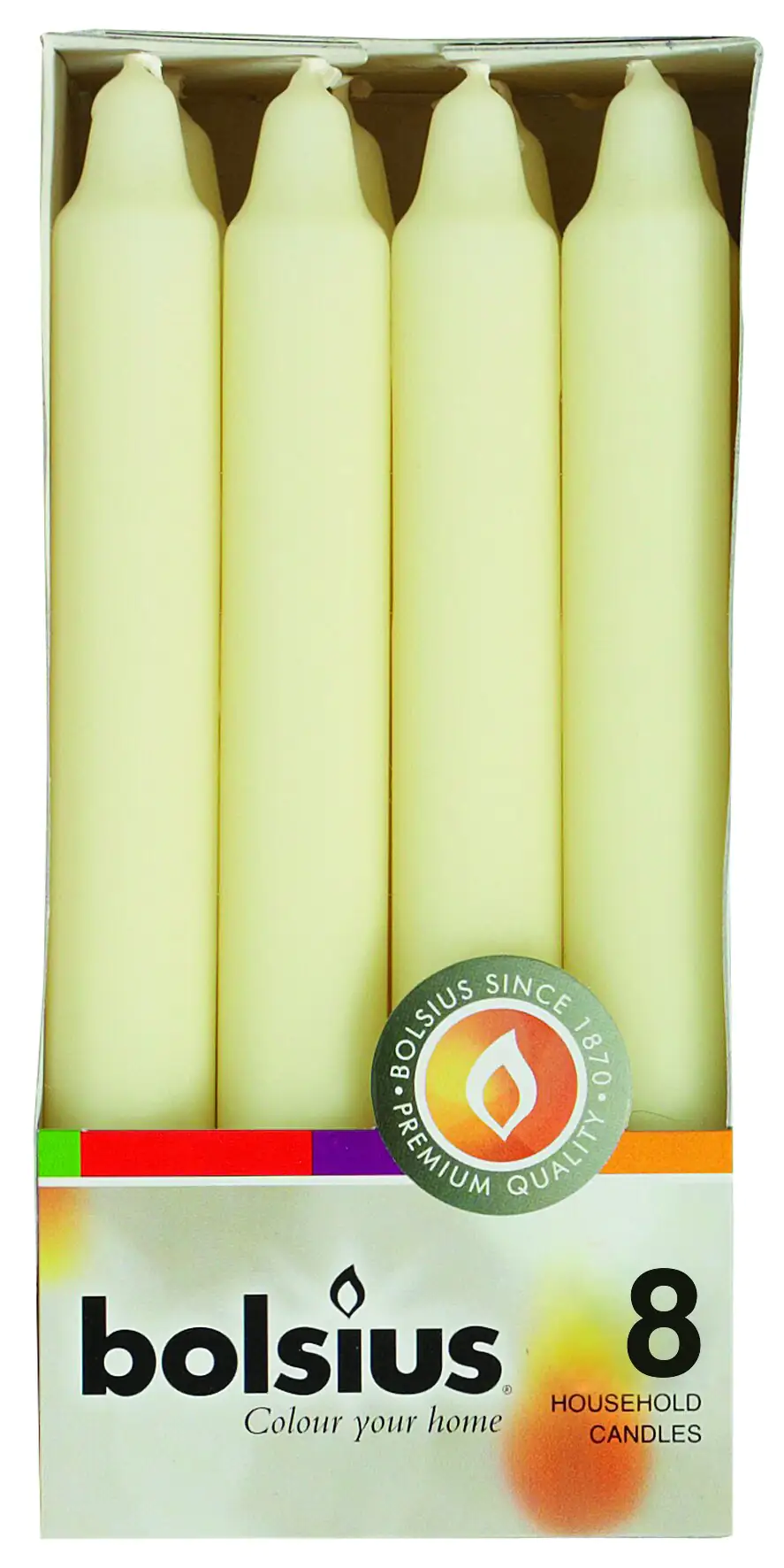 Bolsius Haushaltskerzen elfenbein, Höhe 18 cm, Ø 2,13 cm, 8er Pack