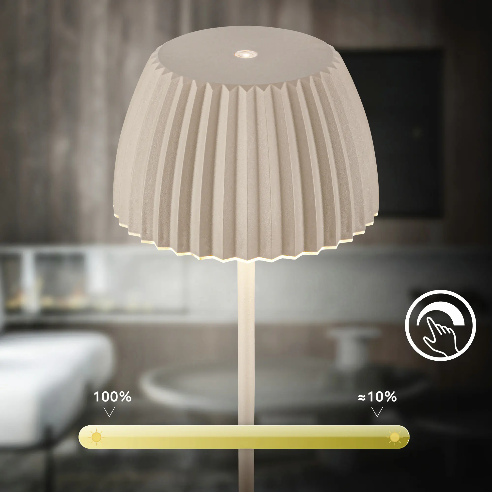 Briloner LED-Tischleuchte Riffle mit Akku beige dimmbar