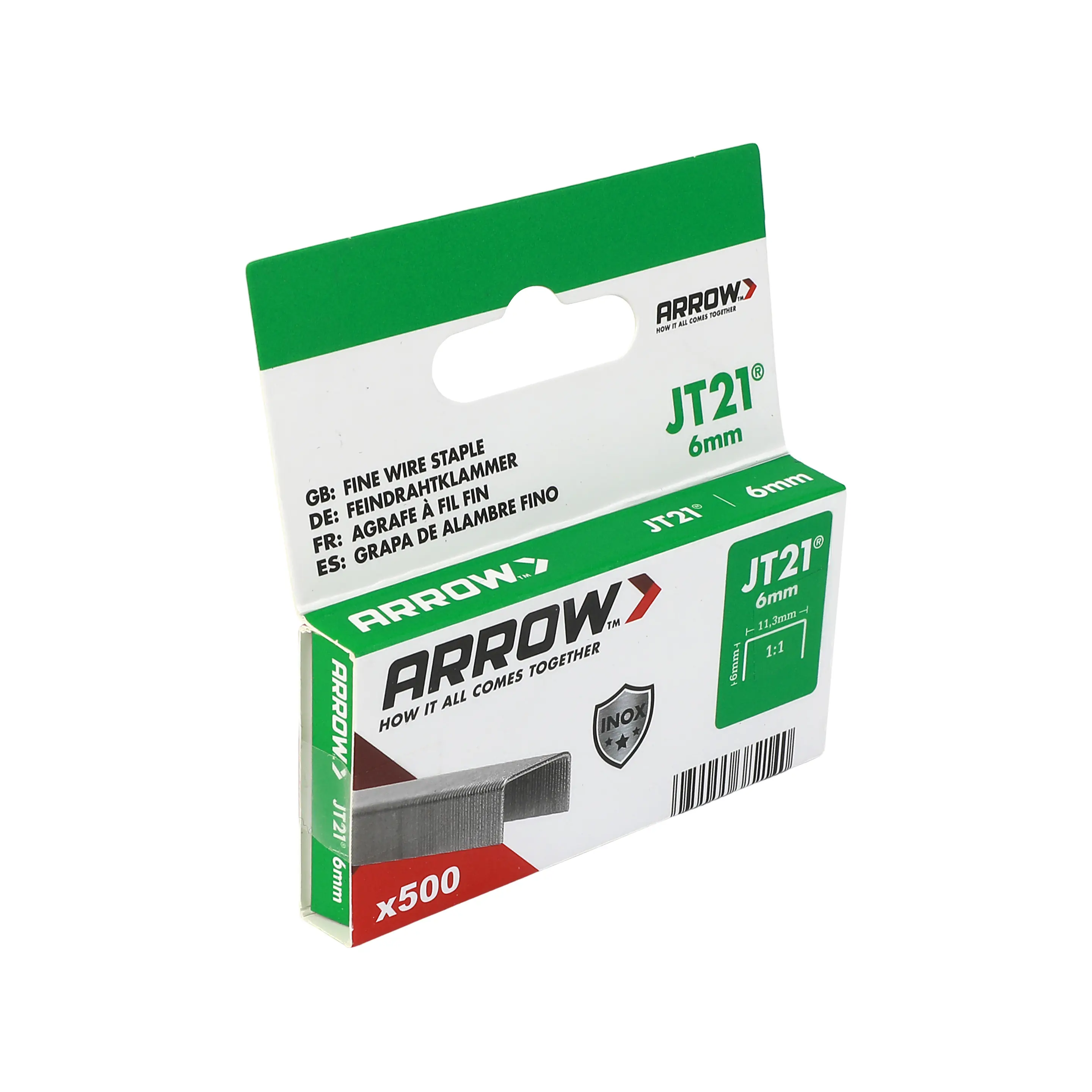 Arrow Tackerklammer Feindraht JT21 6 mm V2A 500 Stück
