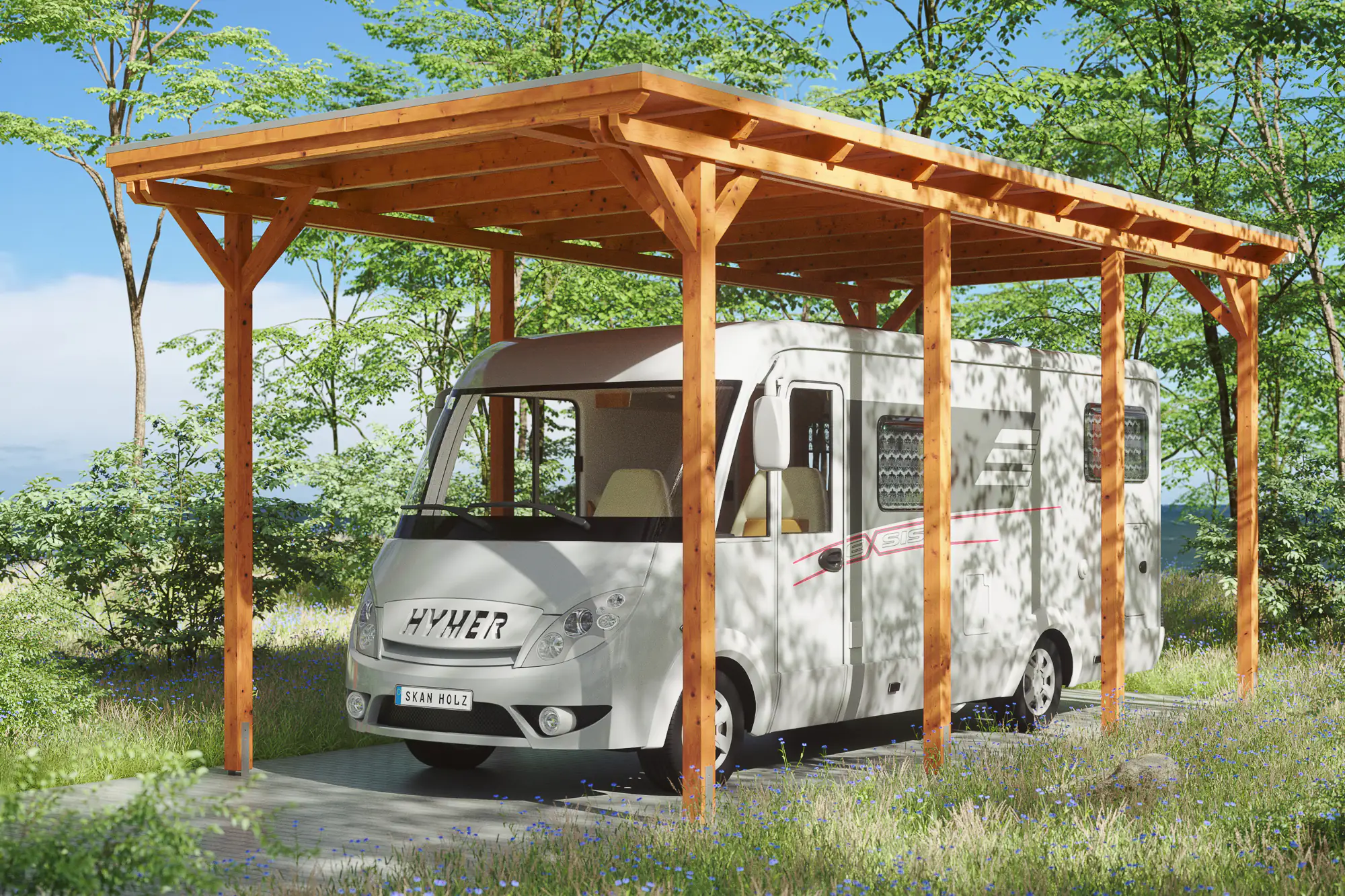 SKAN HOLZ Carport Emsland Caravan 404 x 846 cm, lasiert in Eiche hell