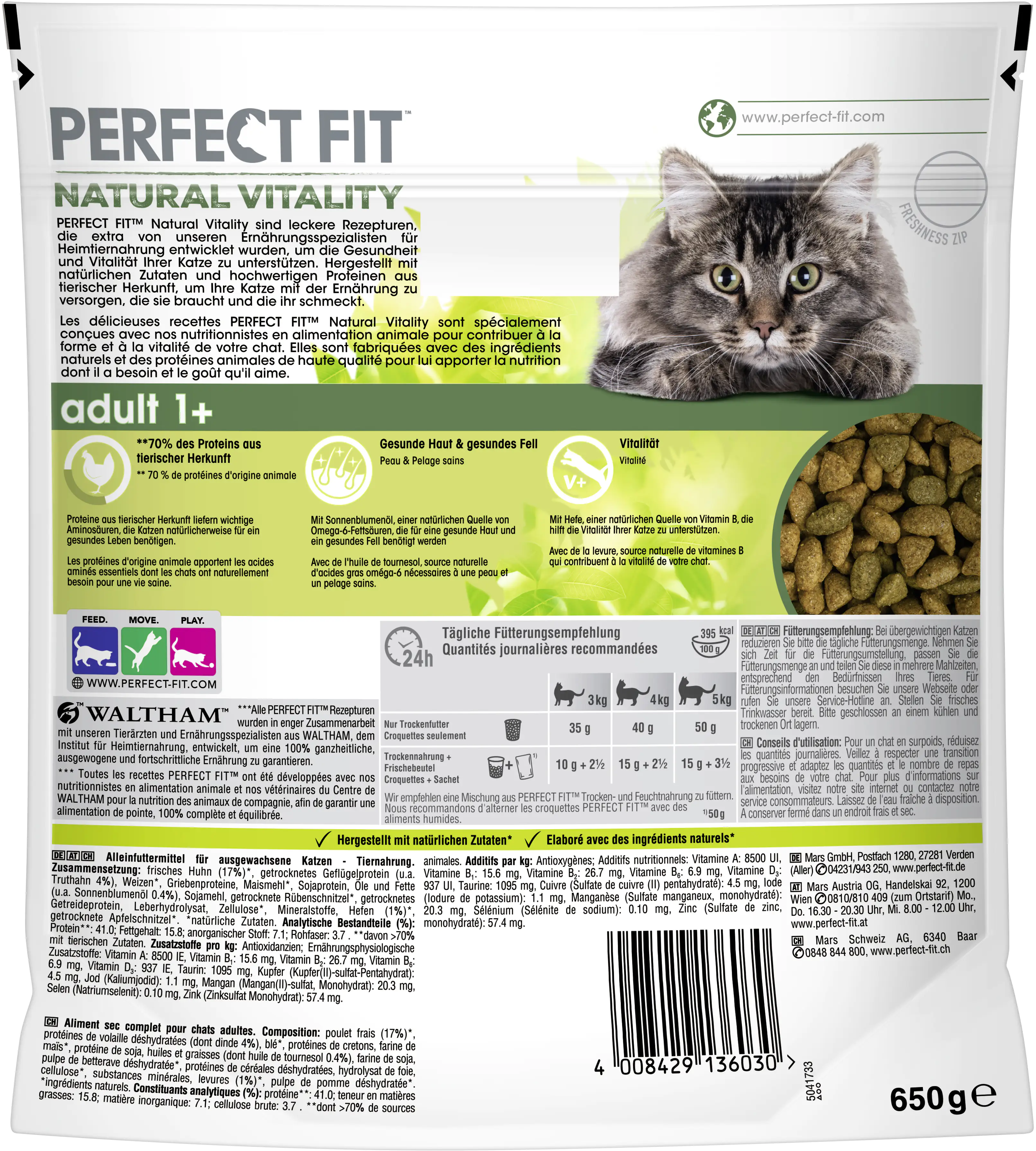 Perfect Fit Natural Vitality 1+ mit Huhn & Truthahn Katzenfutter 650g Perfect Fit Natural Vitality 1+ mit Huhn & Truthahn Katzenfutter 650g