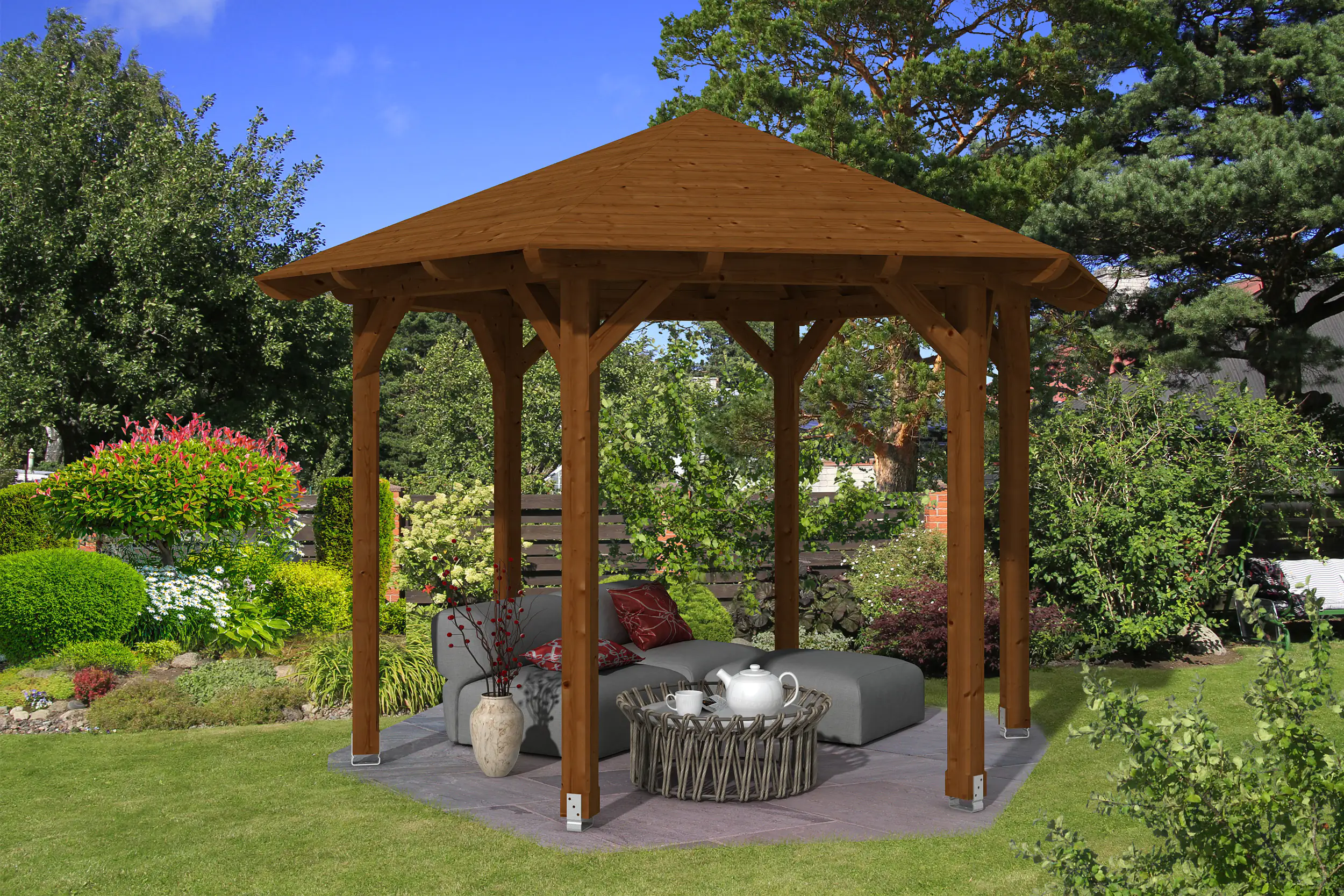 SKAN HOLZ Pavillon Colmar 2 Douglasie, lasiert in Nussbaum