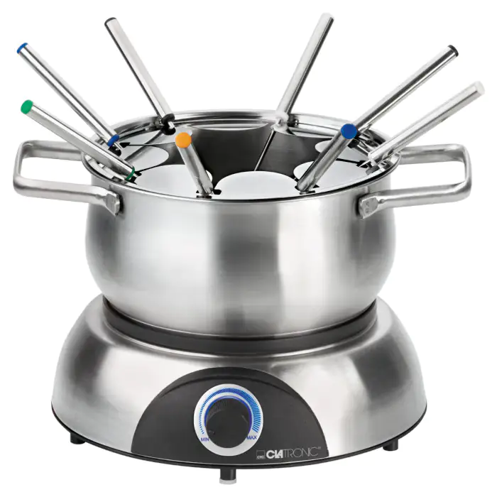 Clatronic Fondue FD3783 Edelstahltopf, 8 Fonduegabeln