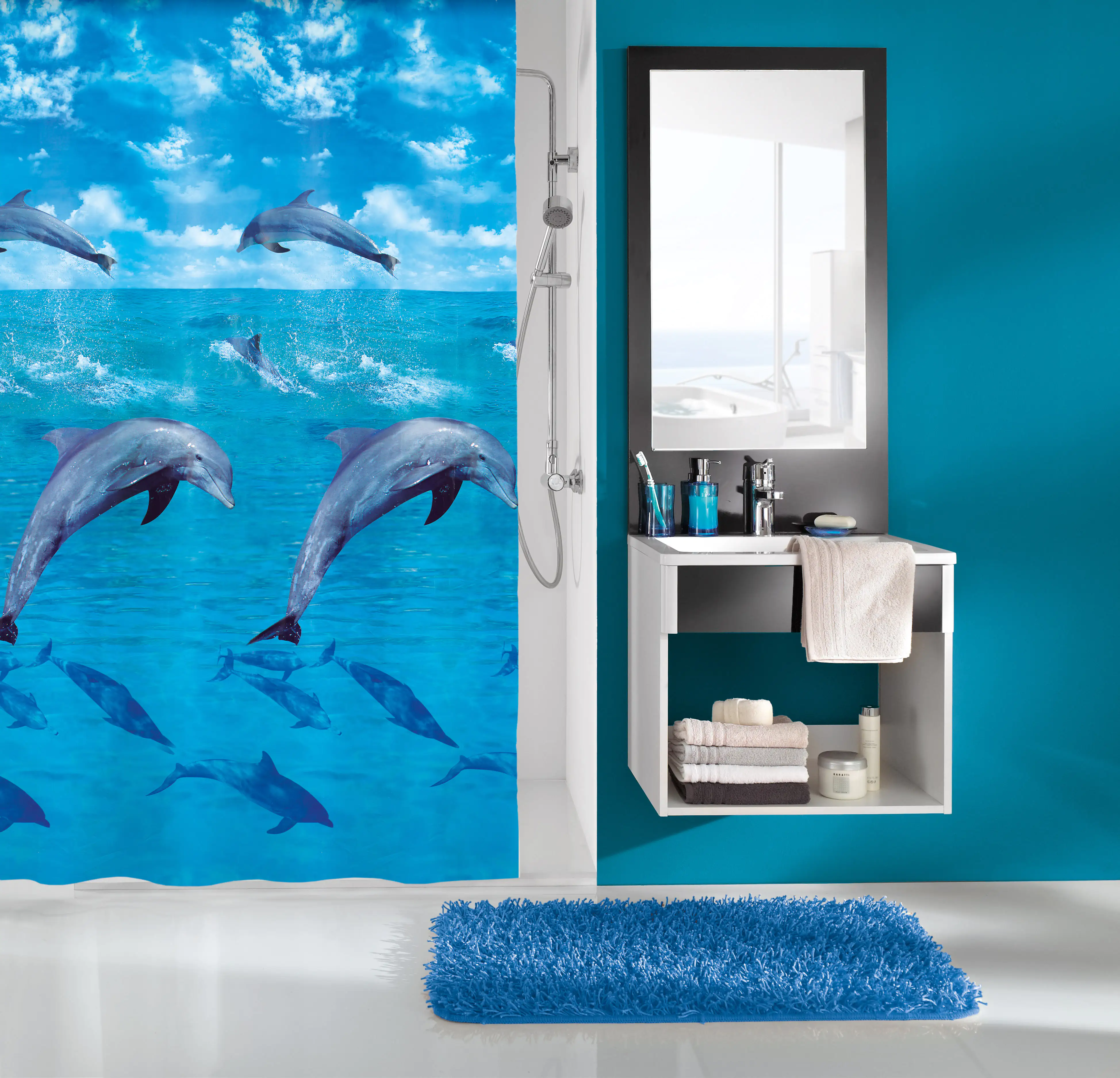 4004478209770_2 Kleine Wolke Duschvorhang Dolphin multicolor, 180 x 200 cm