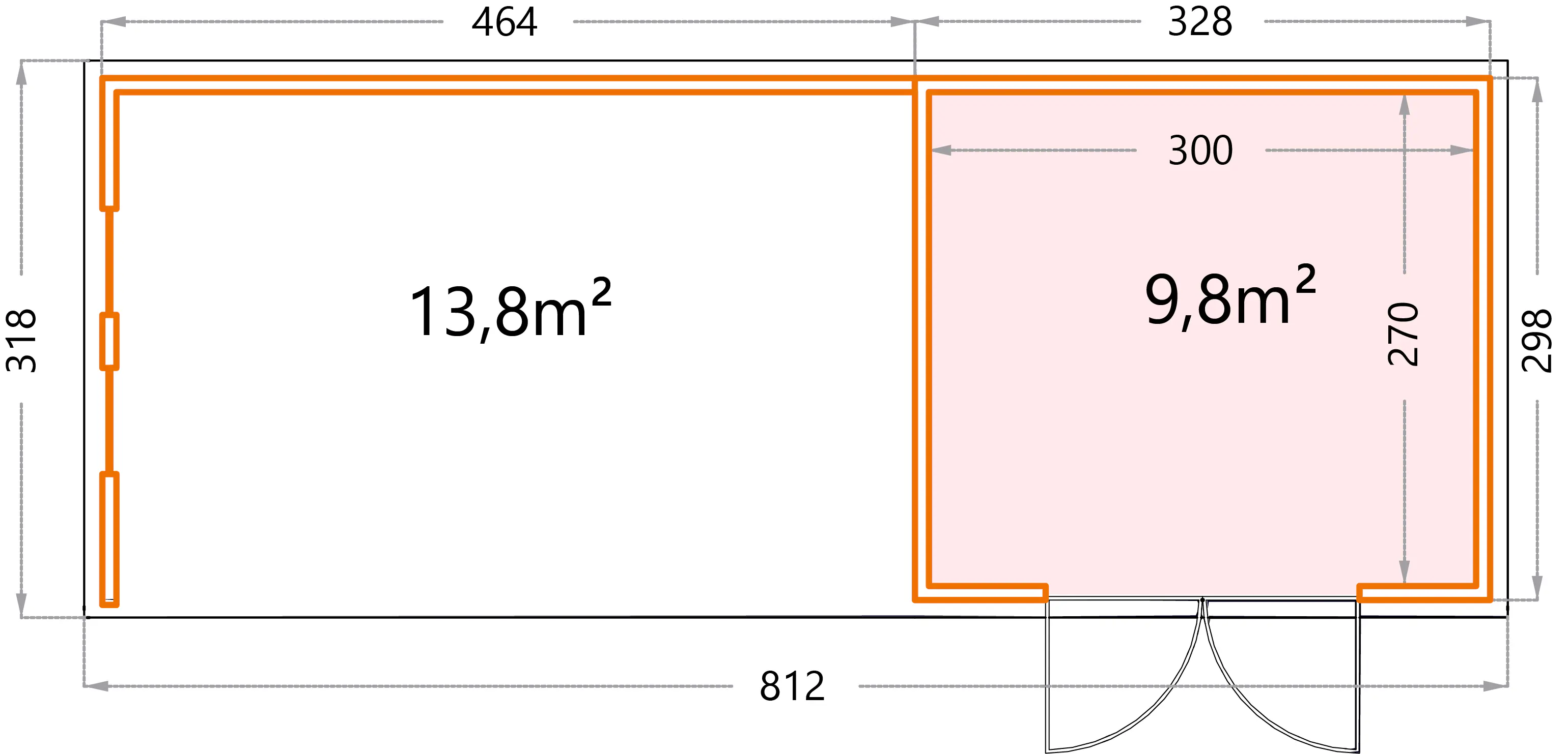 Telluria Gerätehaus Classico Lounge XL mit Fenstern 3330 links weiß 792 x 298 cm