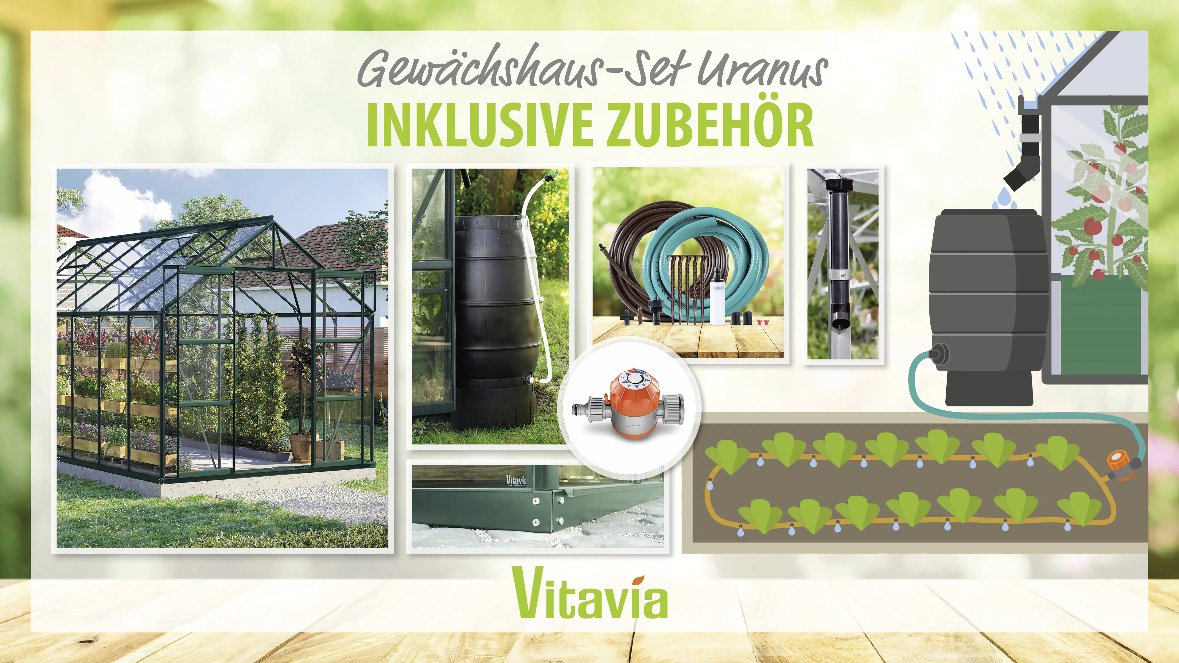 Vitavia Gewächshaus-Set Uranus 11500 ESG 3 mm smaragd 254 x 441 cm 