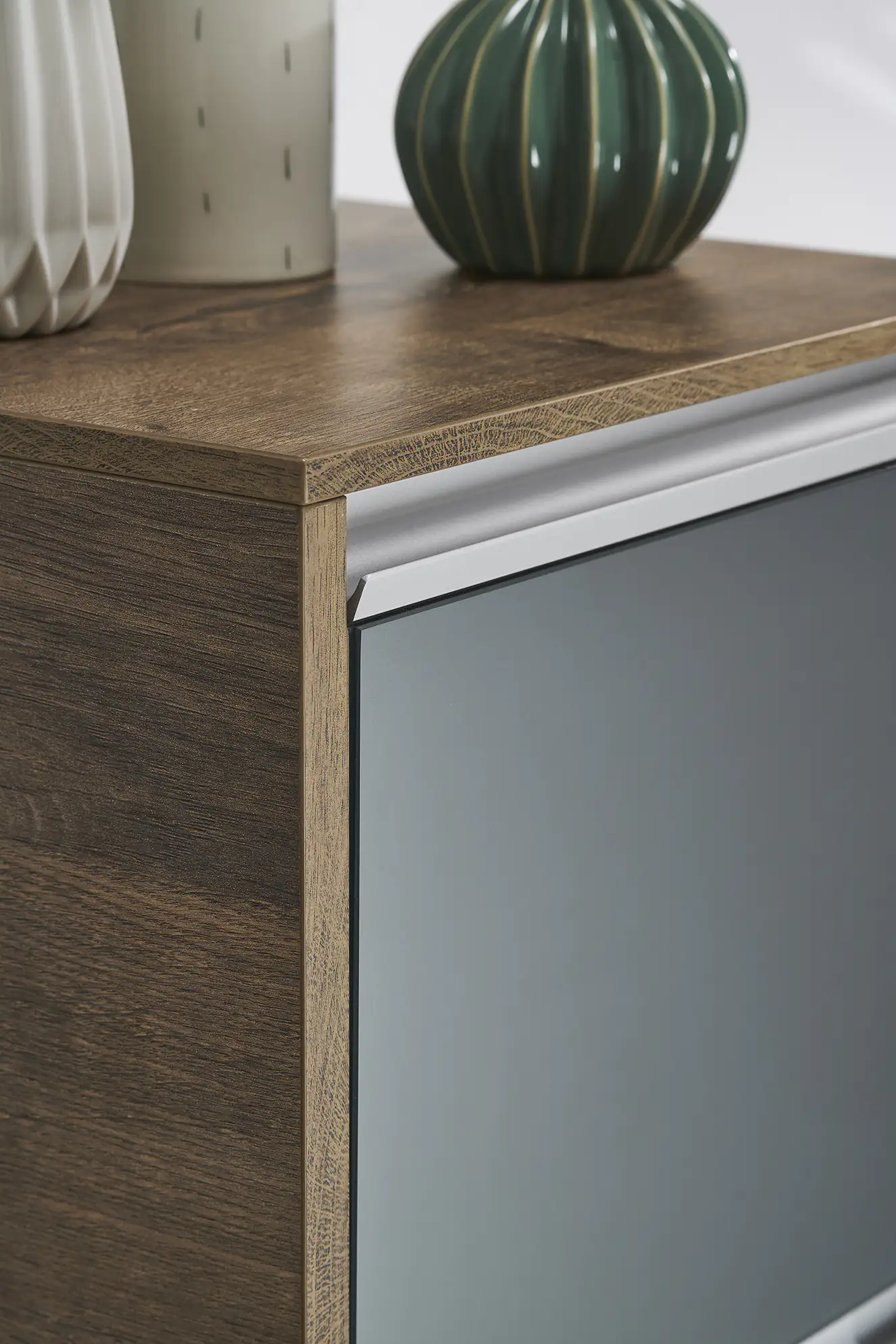 Pelipal Badmöbel-Set 6040 Stahlgrau/Eiche Ribbeck mit Mineralmarmor-Waschtisch+Unterschrank 137cm