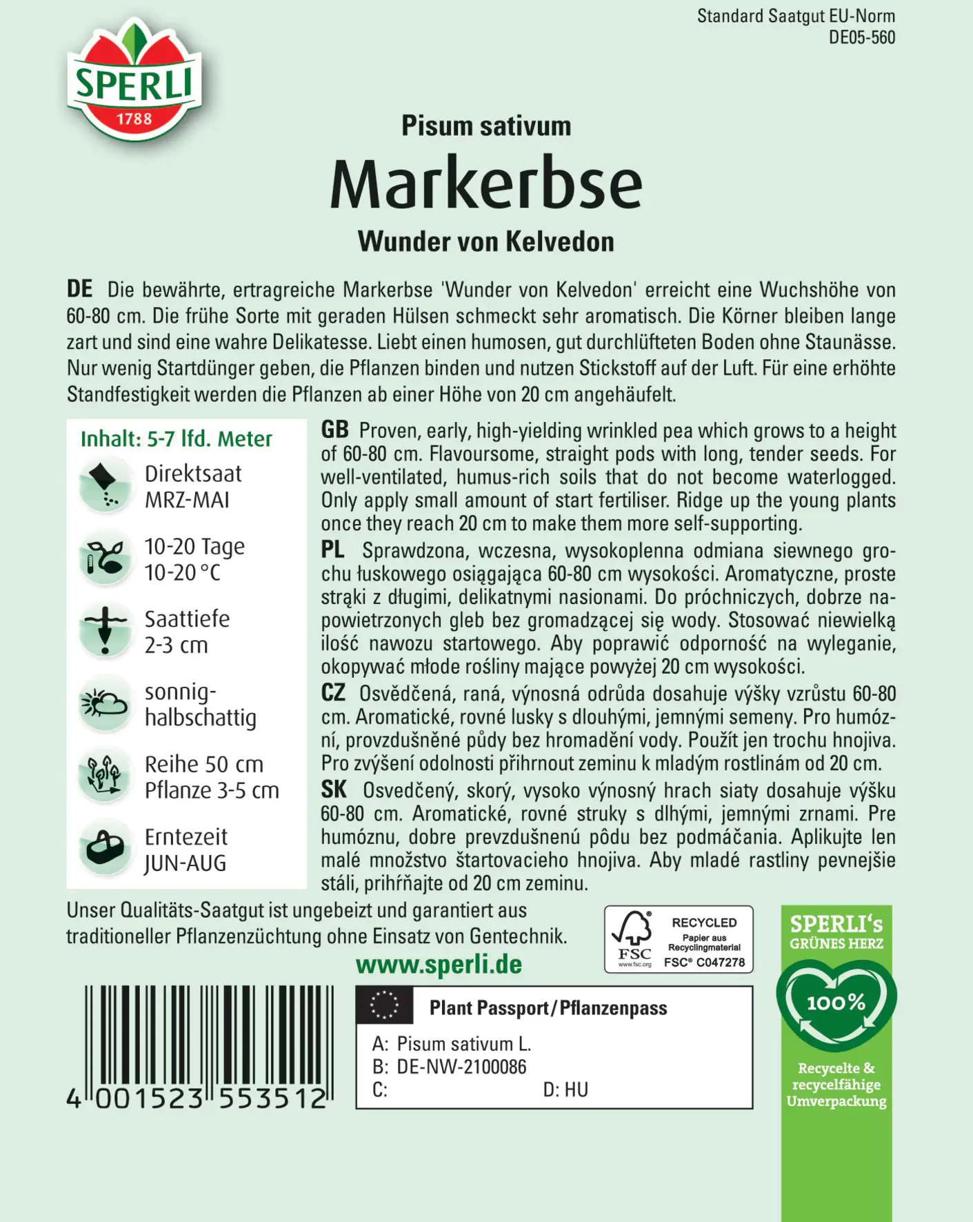 Sperli Markerbse Wunder von Kelvedon Sperli Markerbse Wunder von Kelvedon