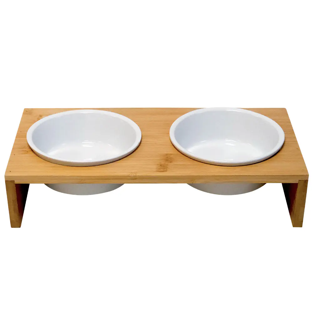 Nobby Futterbar Ilus aus Bambusholz mit 2 Keramiknäpfen à 500 ml