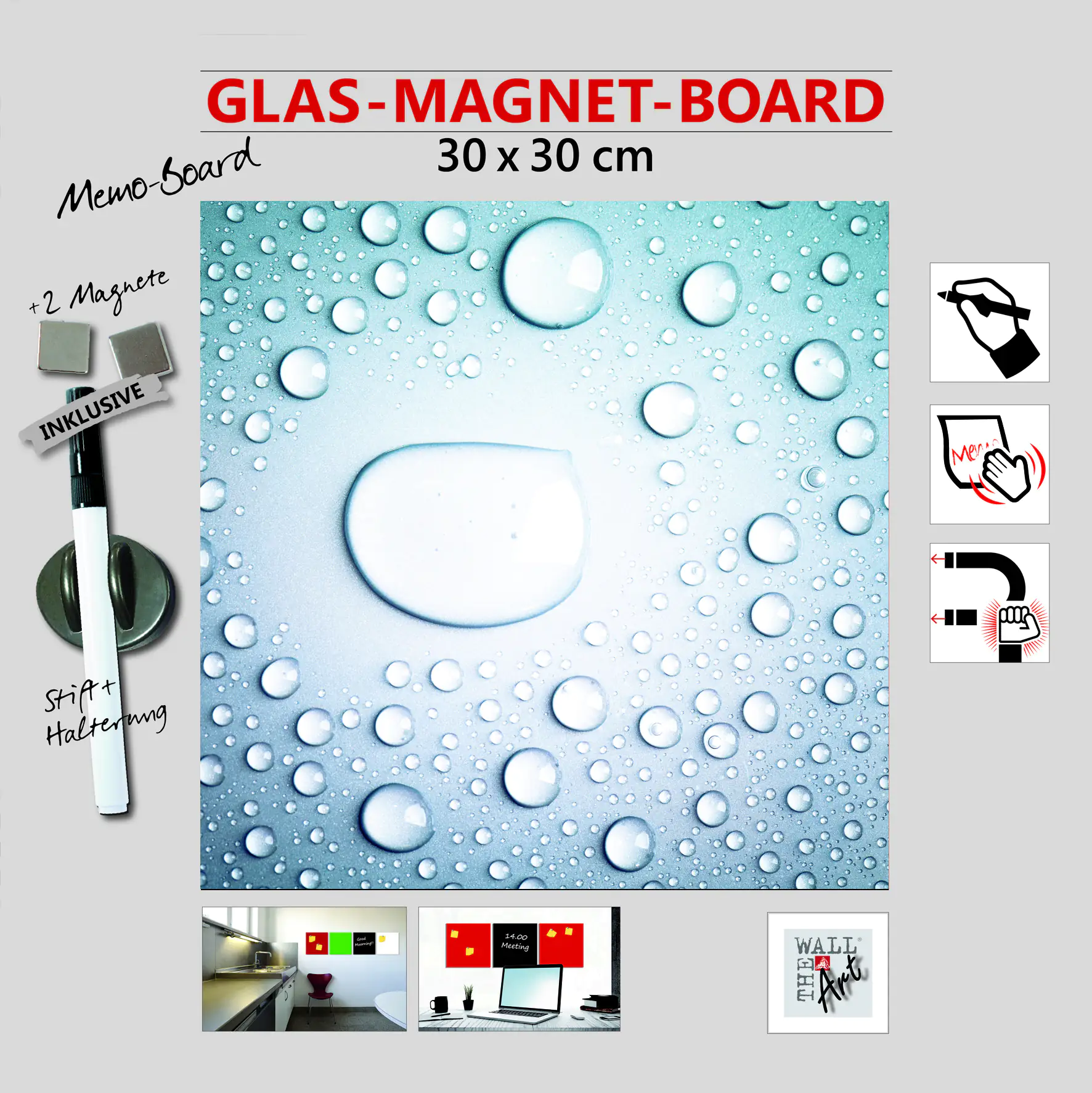 Glas-Magnetboard Writing Tropfen, 30 x 30 cm