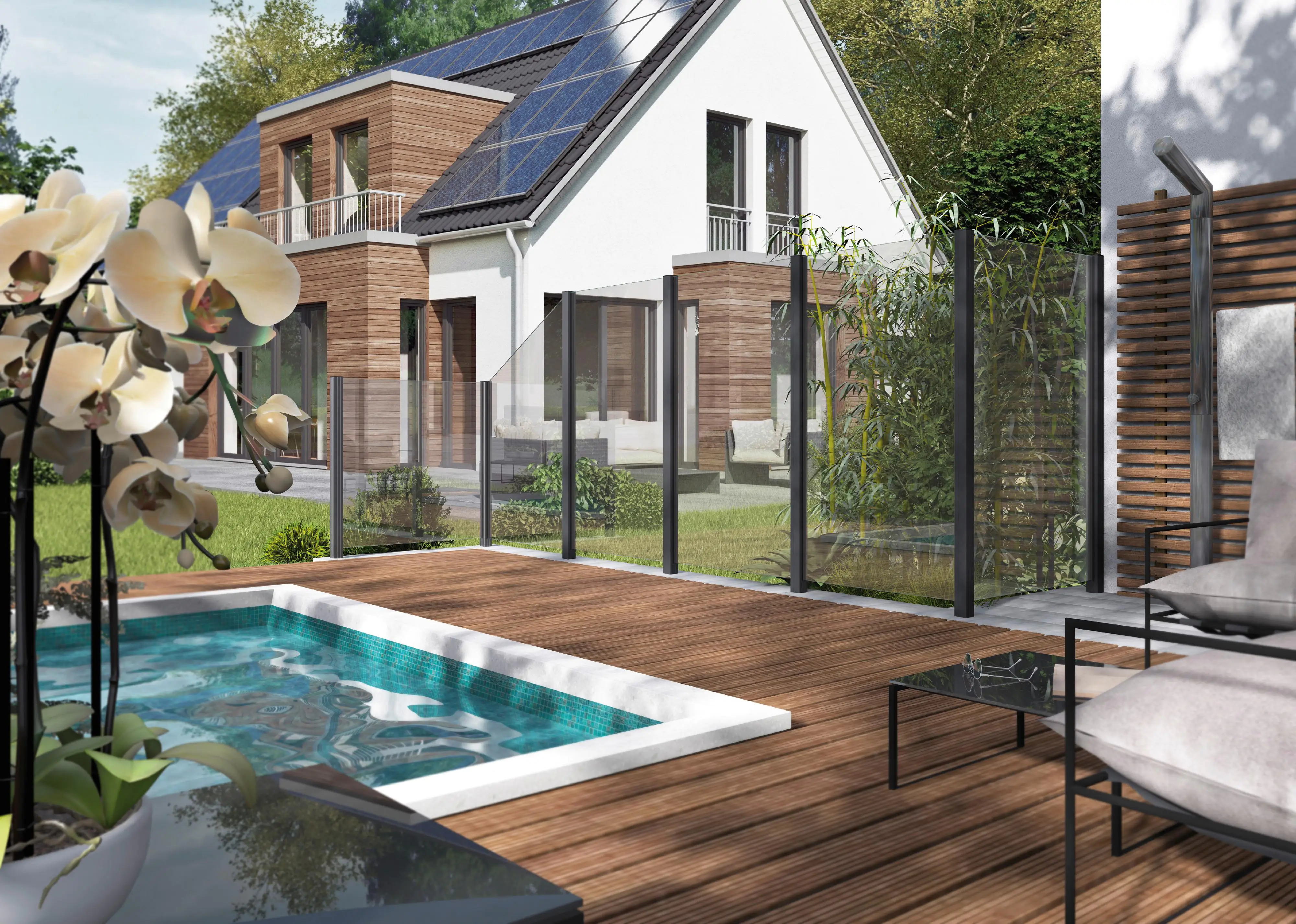 Ambiente Glas-Zaunelement Maßgefertigt, ESG 8 mm stark Ambiente Glas-Zaunelement Maßgefertigt, ESG 8 mm stark