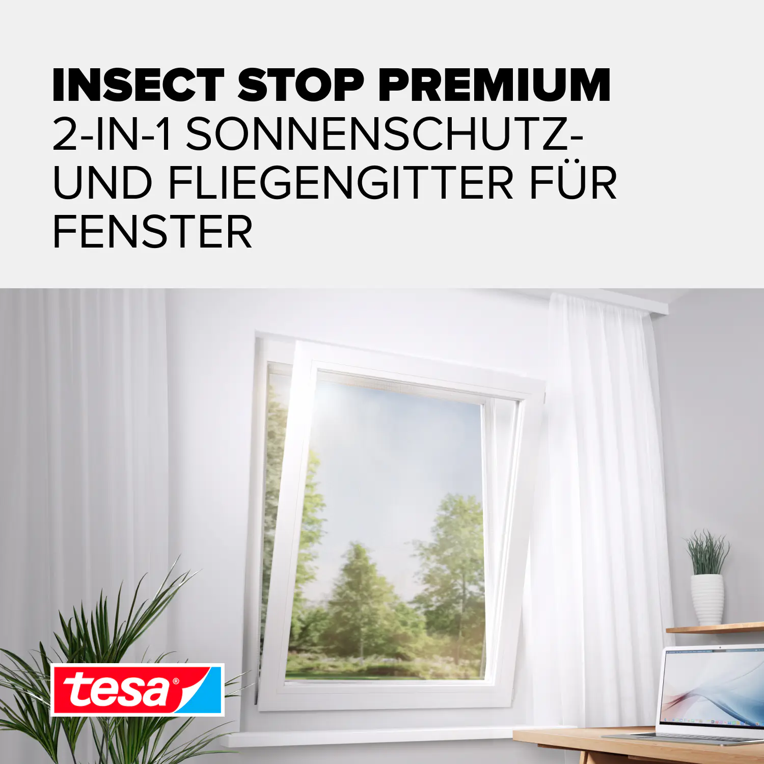 tesa Insektenschutz-Fenster SUN PROTECT 130 x 150 cm anthrazit