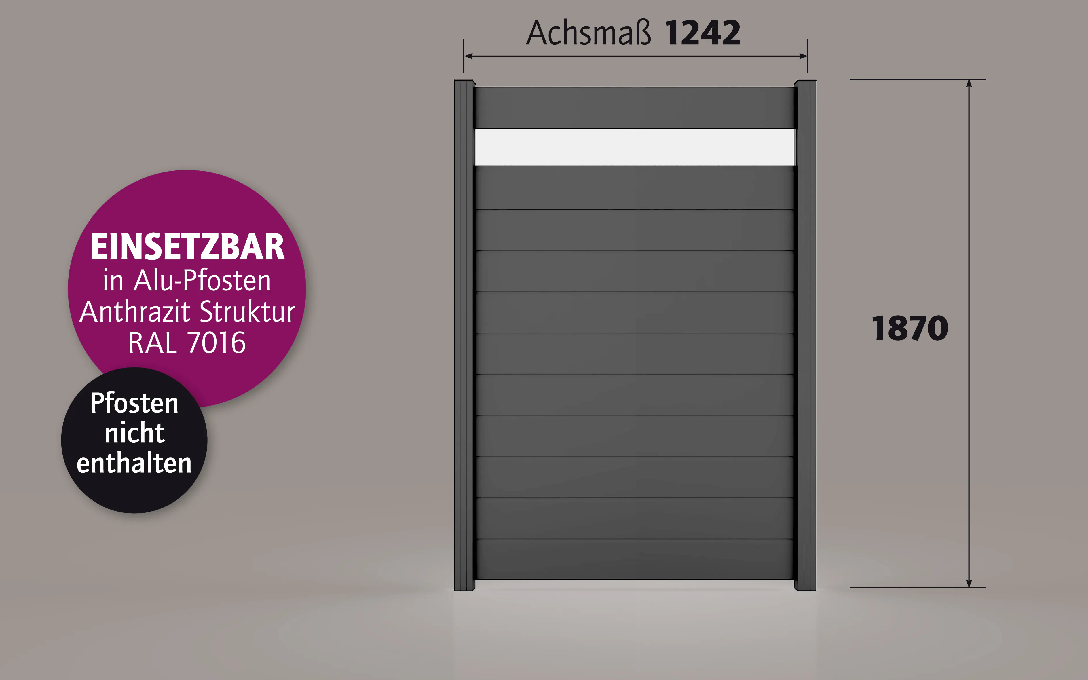 Ambiente Alu-Zaun Paneel 150 + ESG 8 mm 120 cm x 180 cm 22 mm stark