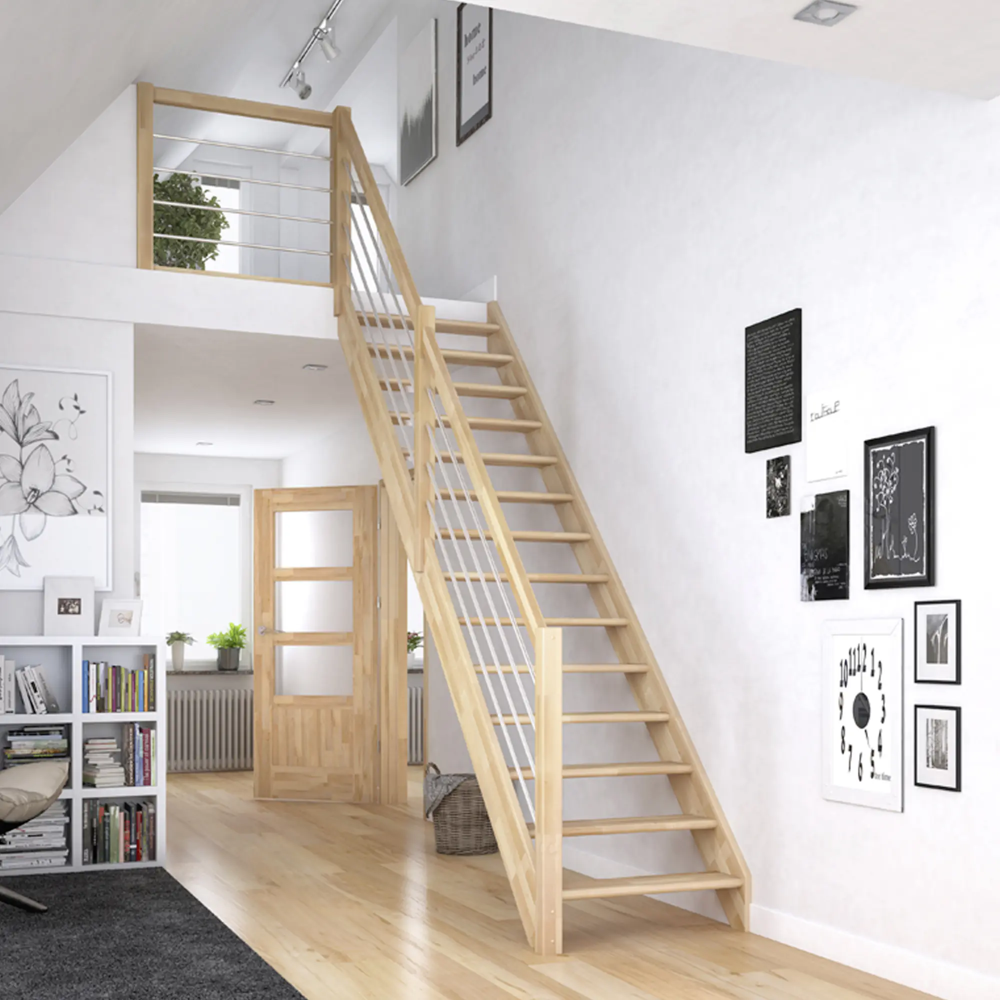 Dolle Raumspartreppen Paris gerade Buche unbehandelt inkl. Geländer