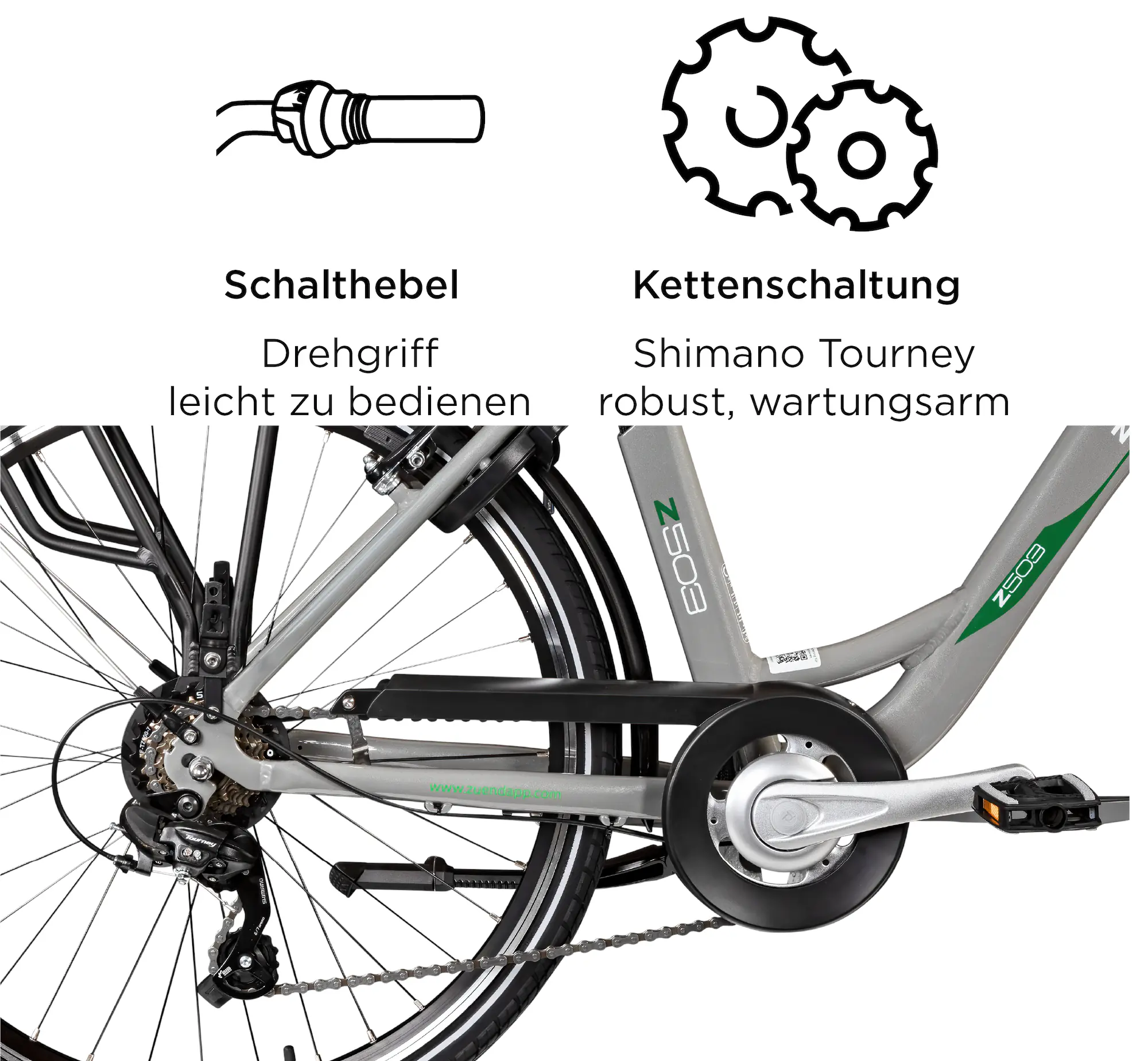 Zündapp E-Bike Z503 City 26 Zoll 7-Gang 522 Wh grau grün