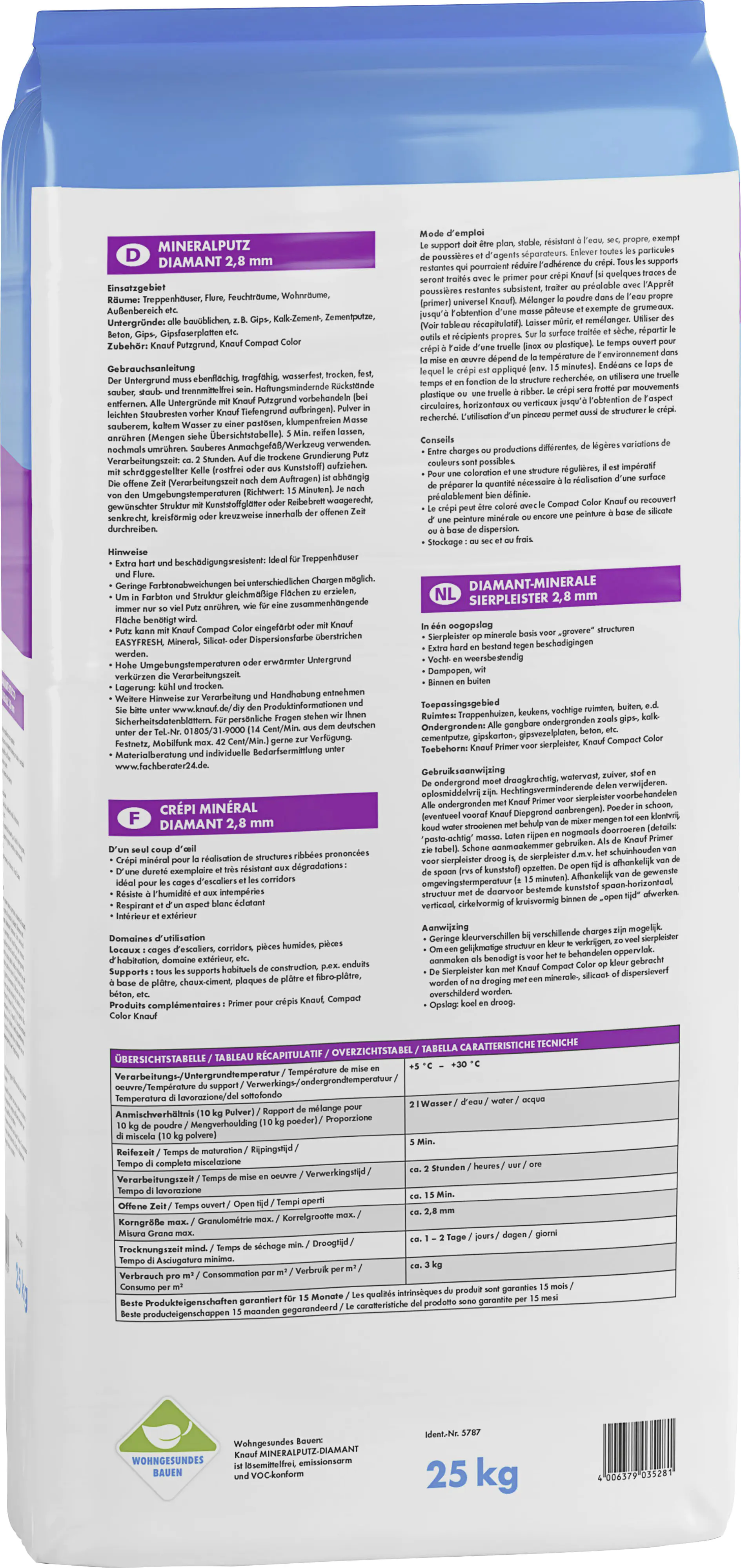 Knauf Mineralputz Diamant 25 kg 2,8 mm Körnung reinweiß