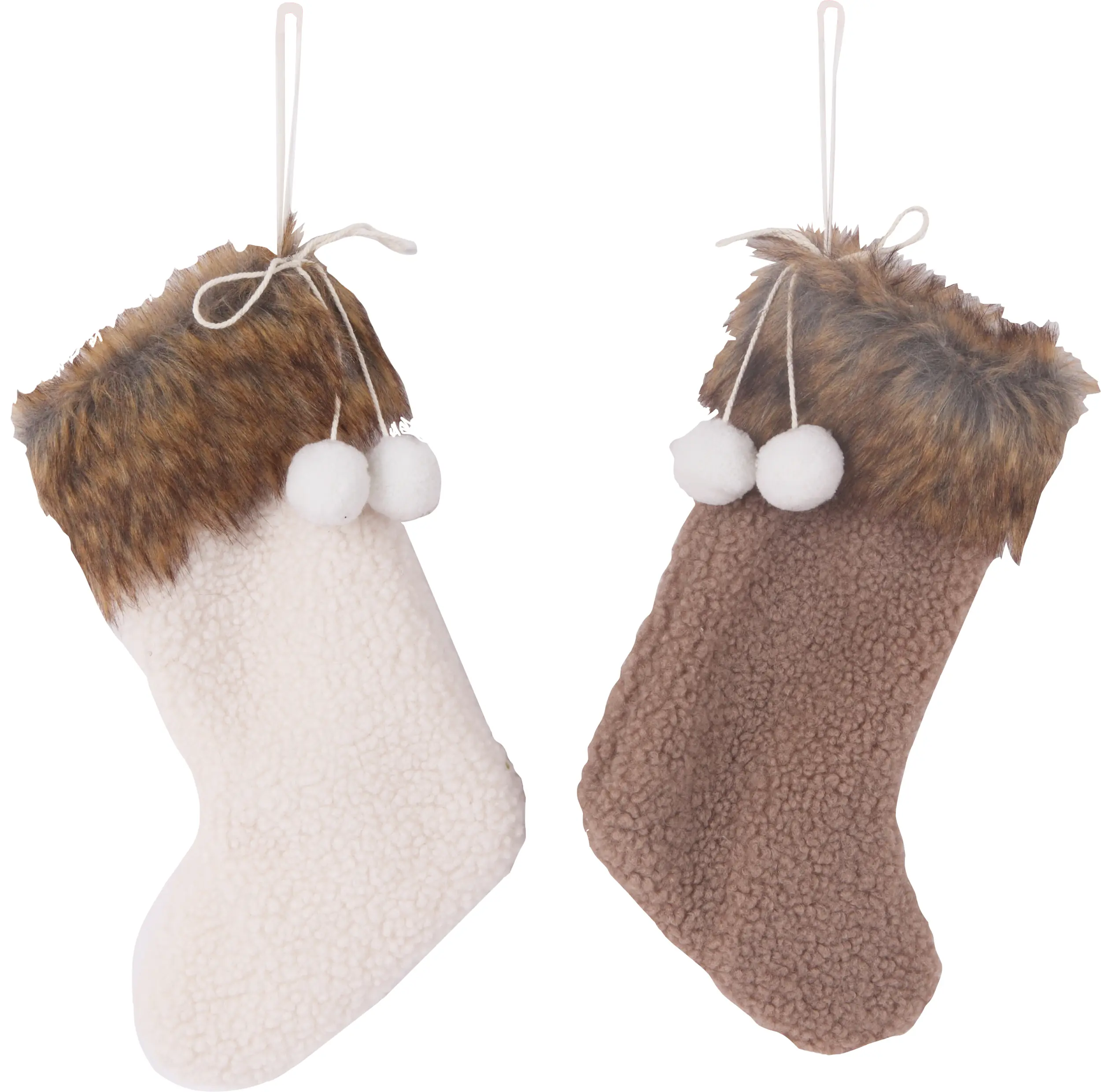 Dekohänger Weihnachtssocke 22 cm braun weiß 2-fach sortiert   Dekohänger Weihnachtssocke 22 cm braun weiß 2-fach sortiert